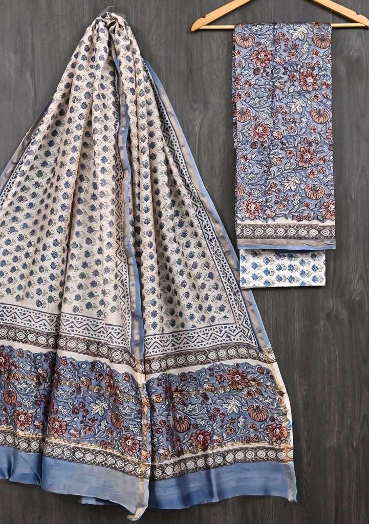 HAND BLOCK PRINTED CHANDERI UNSTITCHED SUIT