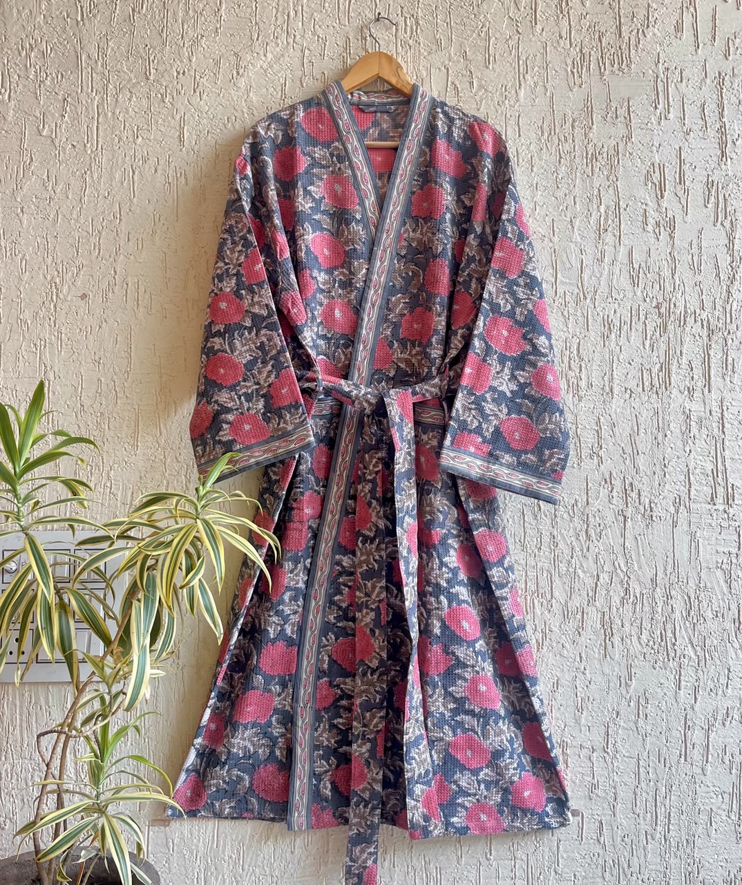 HAND BLOCK PRINTED WAFFLE BATHROBE
