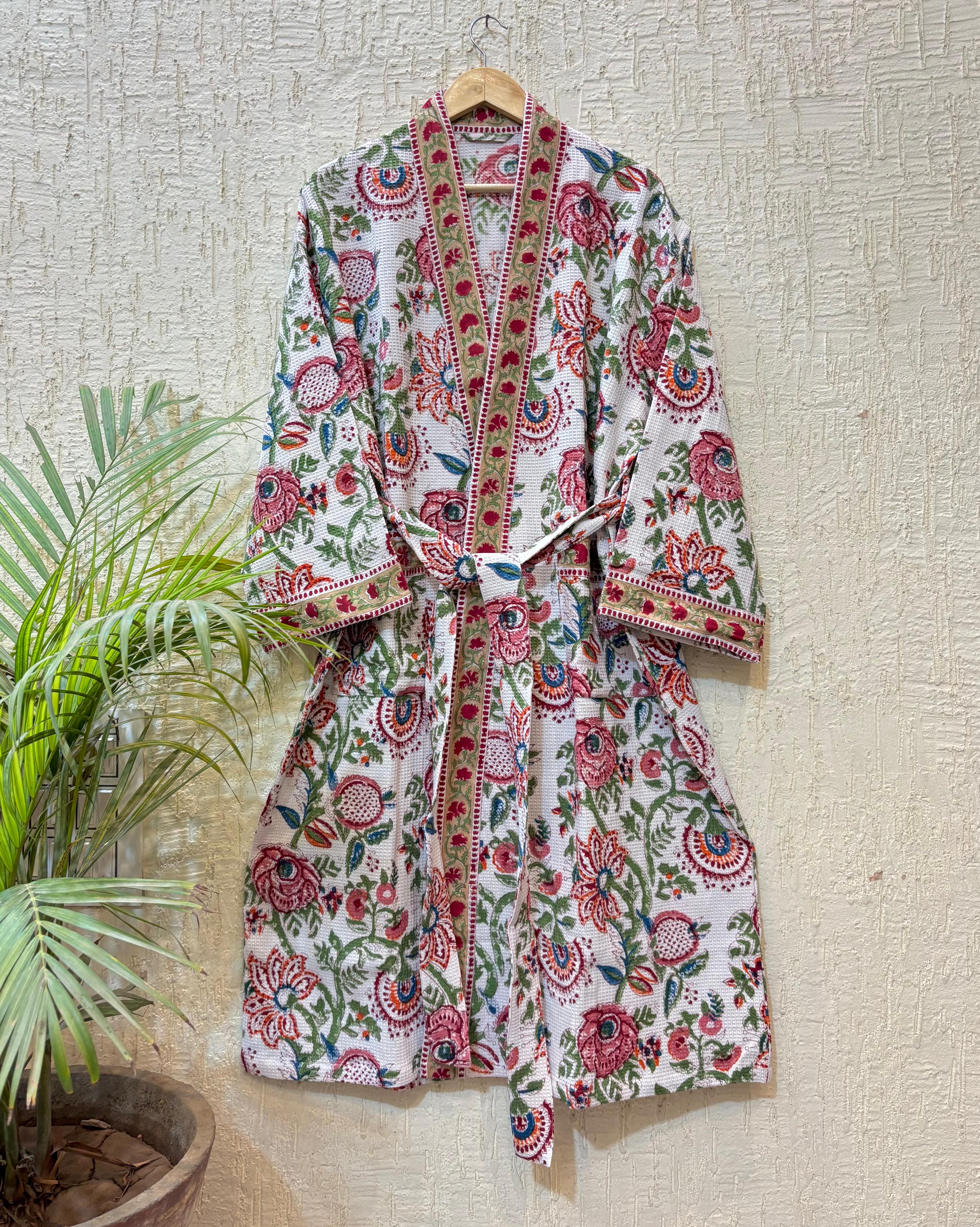 HAND BLOCK PRINTED WAFFLE BATHROBE