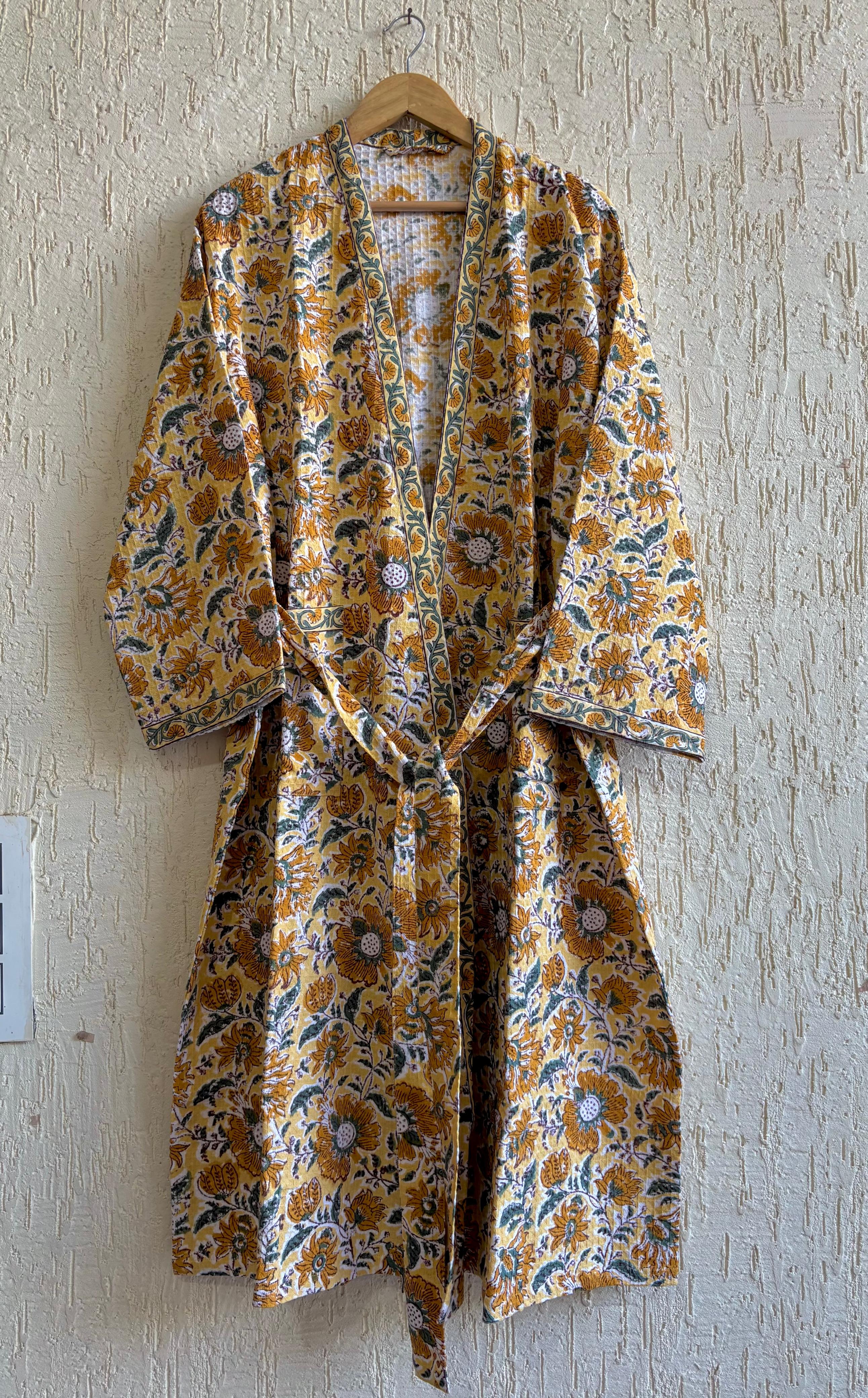 HAND BLOCK PRINTED WAFFLE BATHROBE