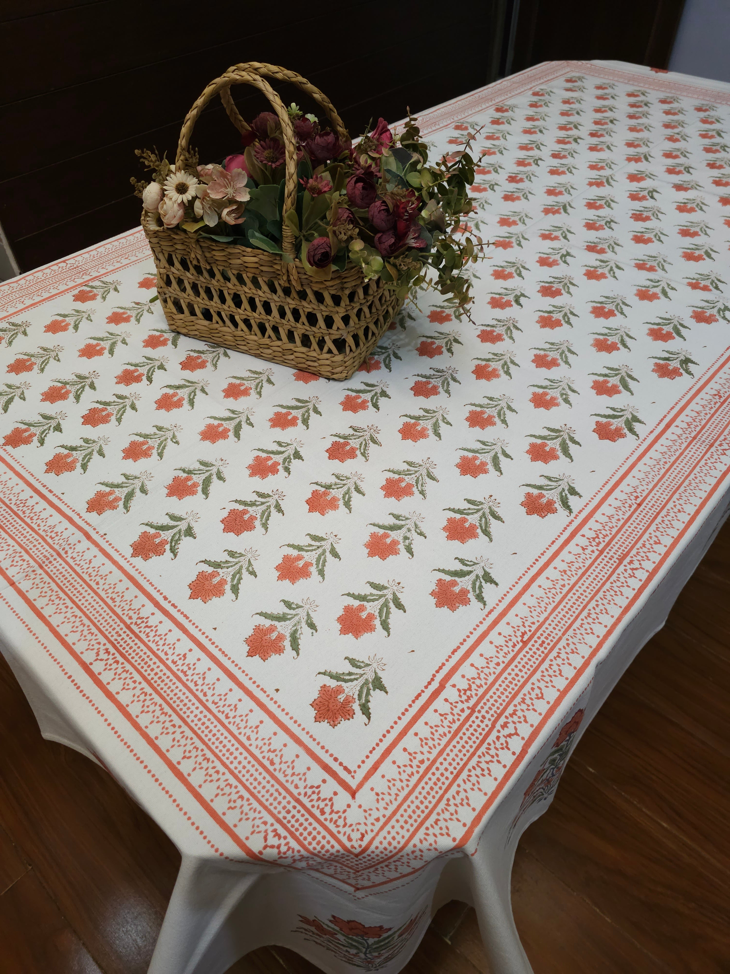EARTHY SIX & EIGHT SEATER HANDBLOCK PRINTED TABLECLOTH
