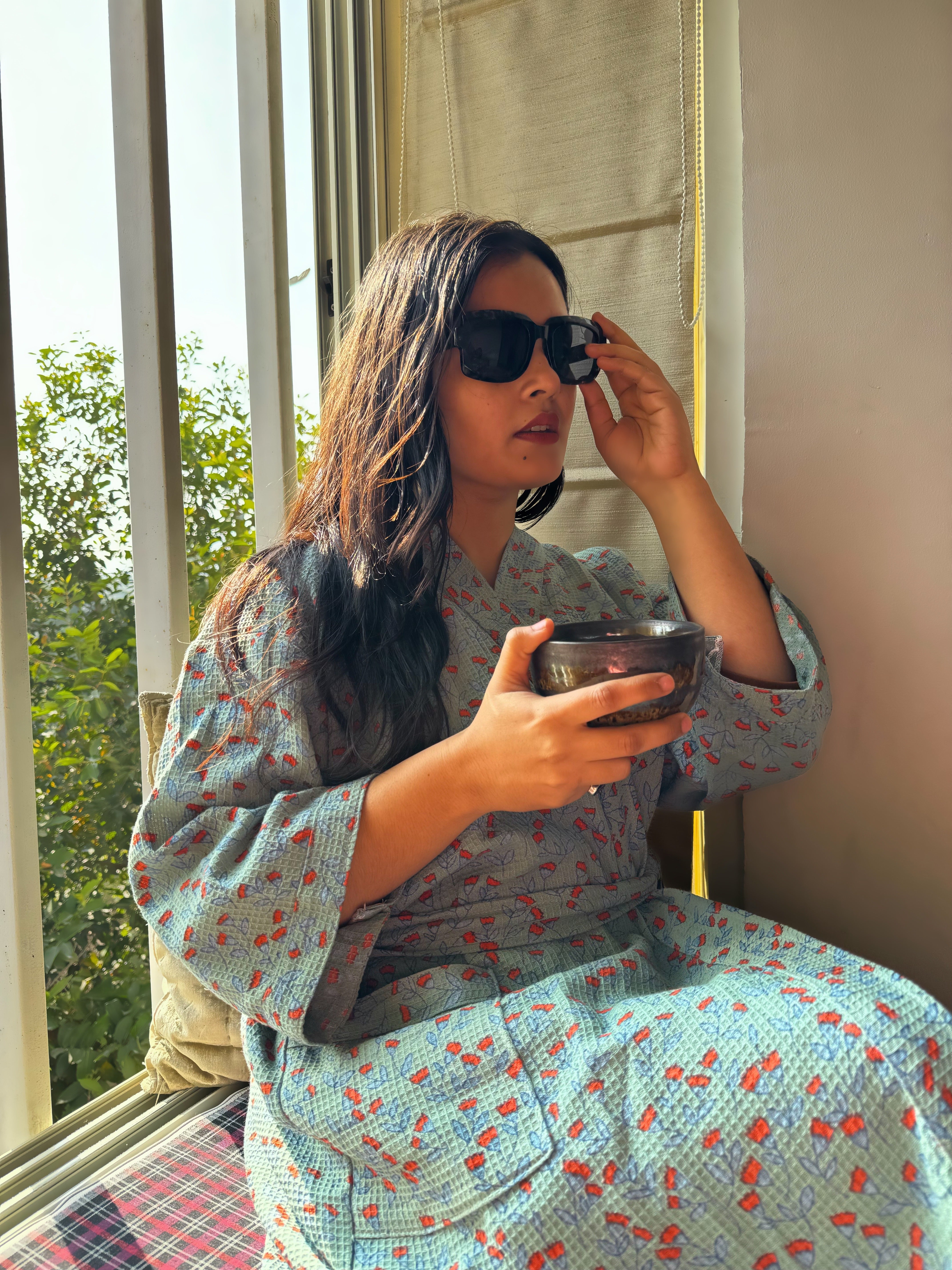 Waffle Cotton Floral Bath Robe