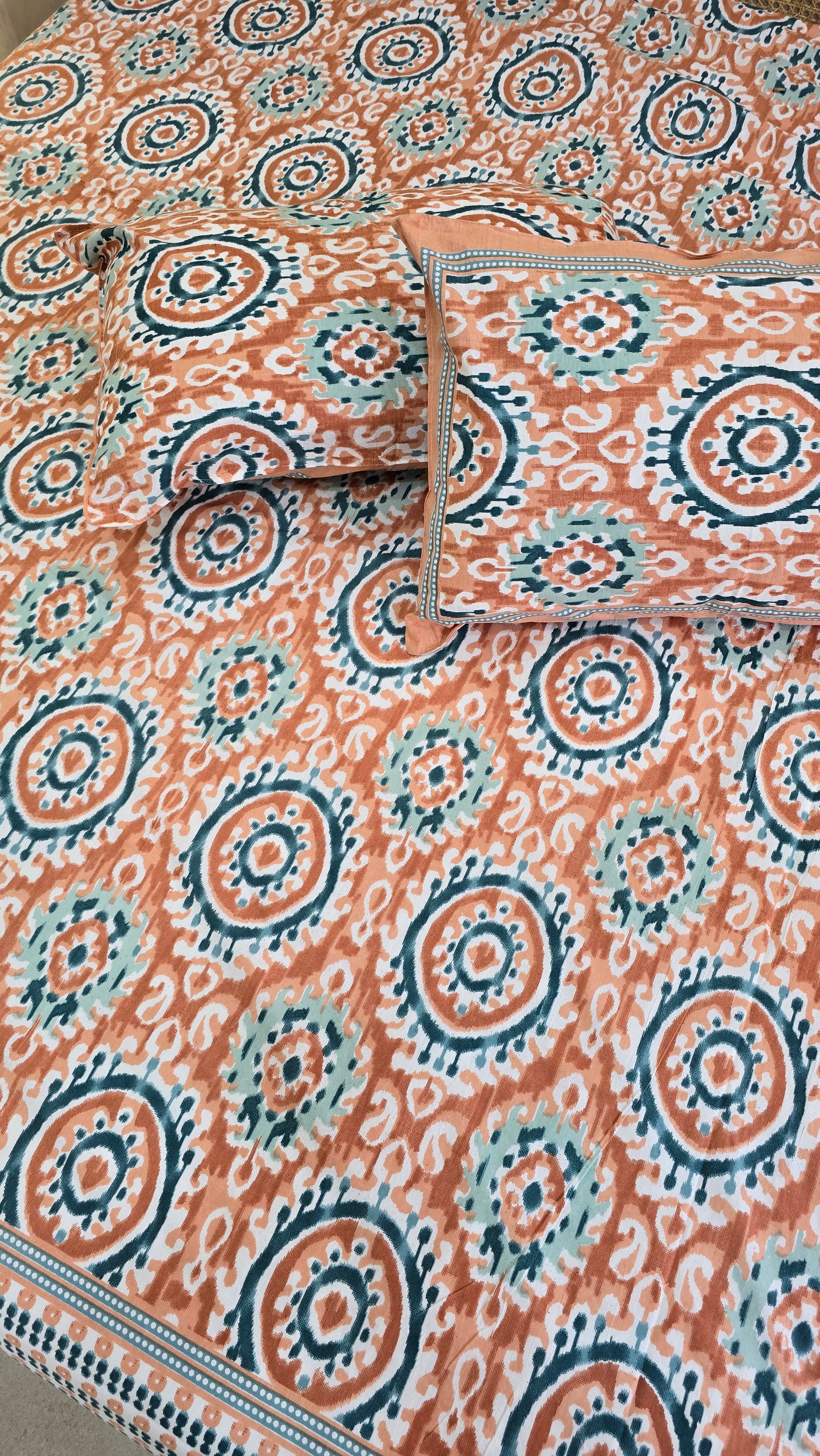 IKKAT SHALIMAR BEDSHEET WITH TWO REVERSIBLE PILLOW COVERS