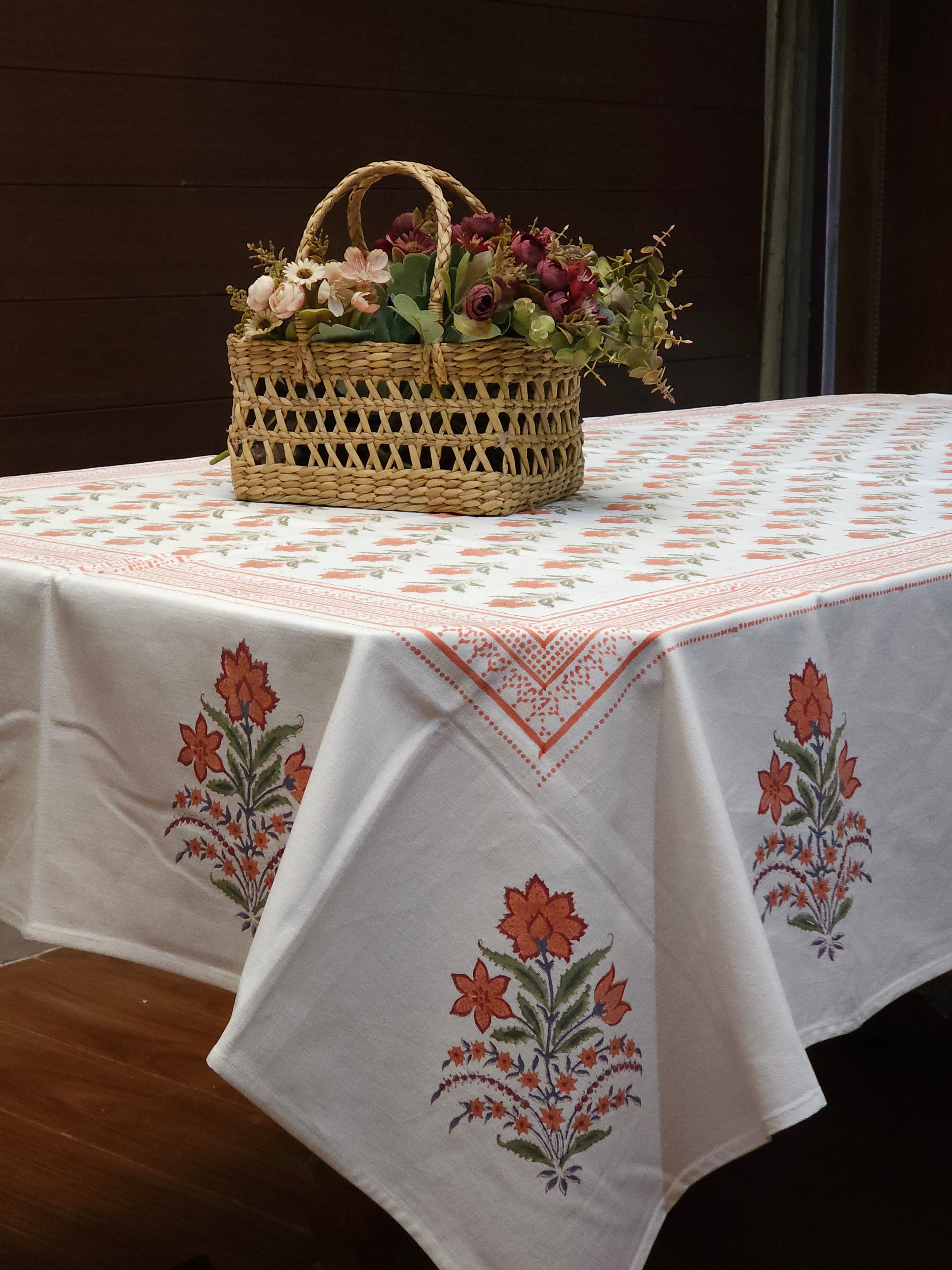EARTHY SIX & EIGHT SEATER HANDBLOCK PRINTED TABLECLOTH