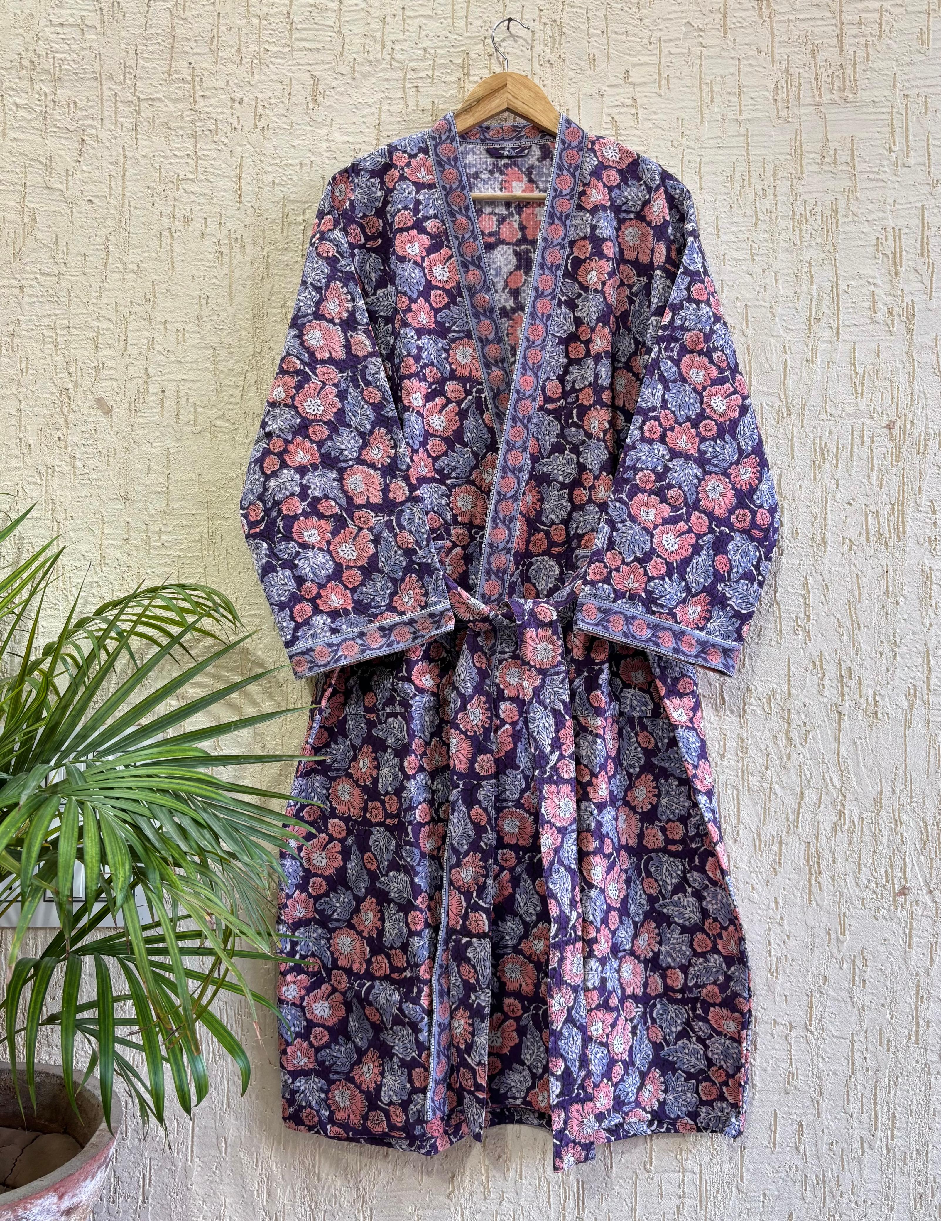 HAND BLOCK PRINTED WAFFLE BATHROBE