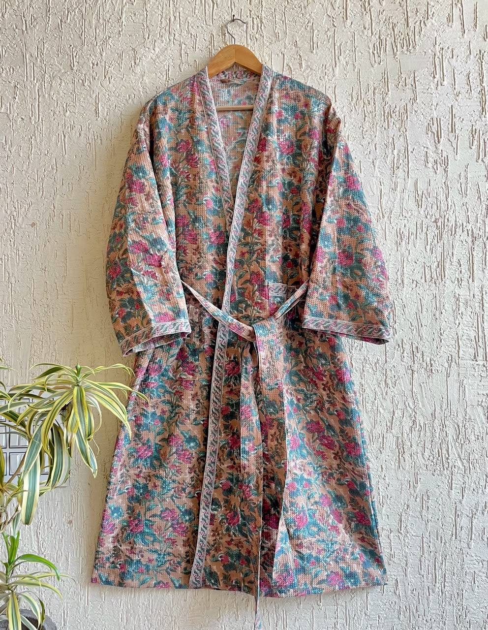 HAND BLOCK PRINTED WAFFLE BATHROBE