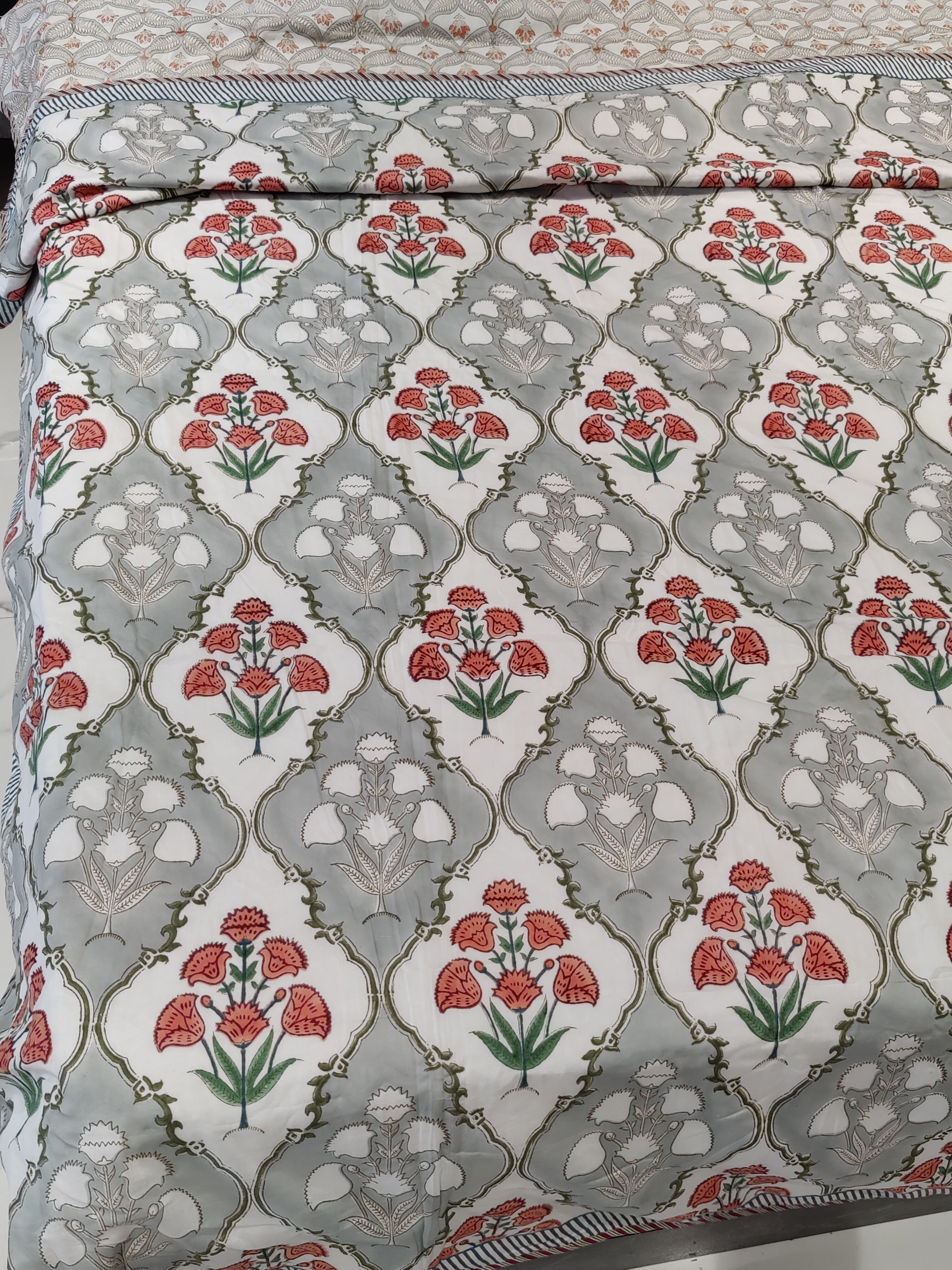 BEAUTY OF NATURE HANDBLOCK PRINTED REVERSIBLE MULMUL DOHAR