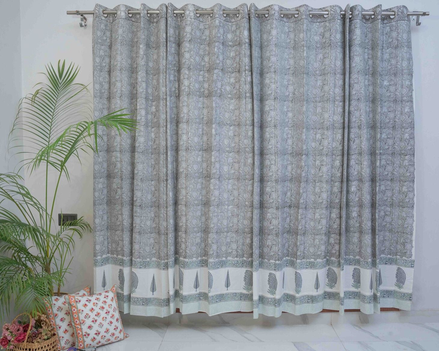 SOMBER GREY DARK HANDBLOCK PRINTED CURTAIN