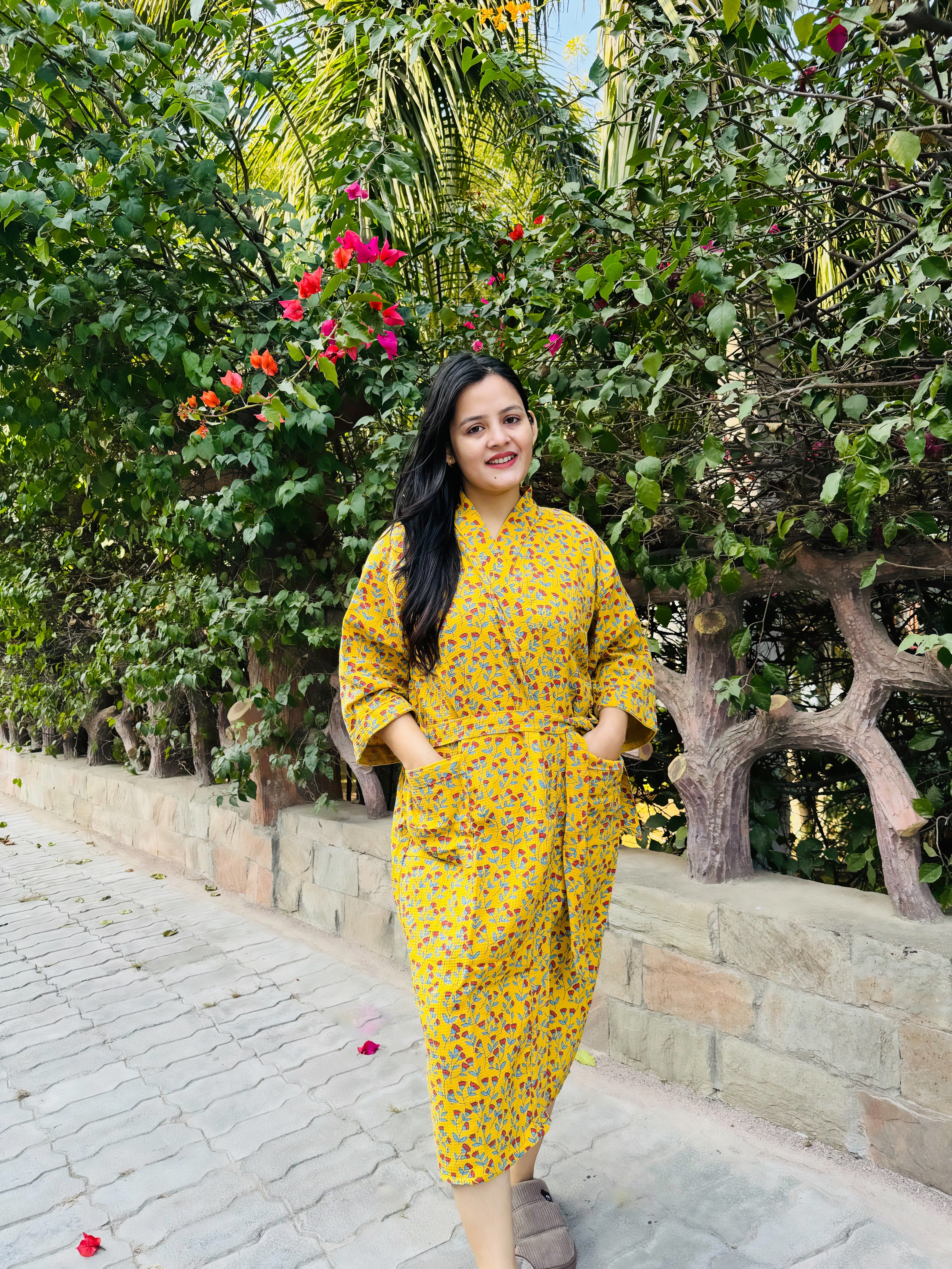 Waffle Cotton Floral Bath Robe