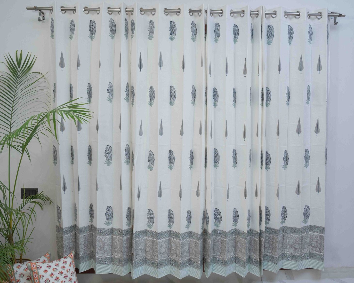SOMBER GREY LIGHT HANDBLOCK PRINTED CURTAIN
