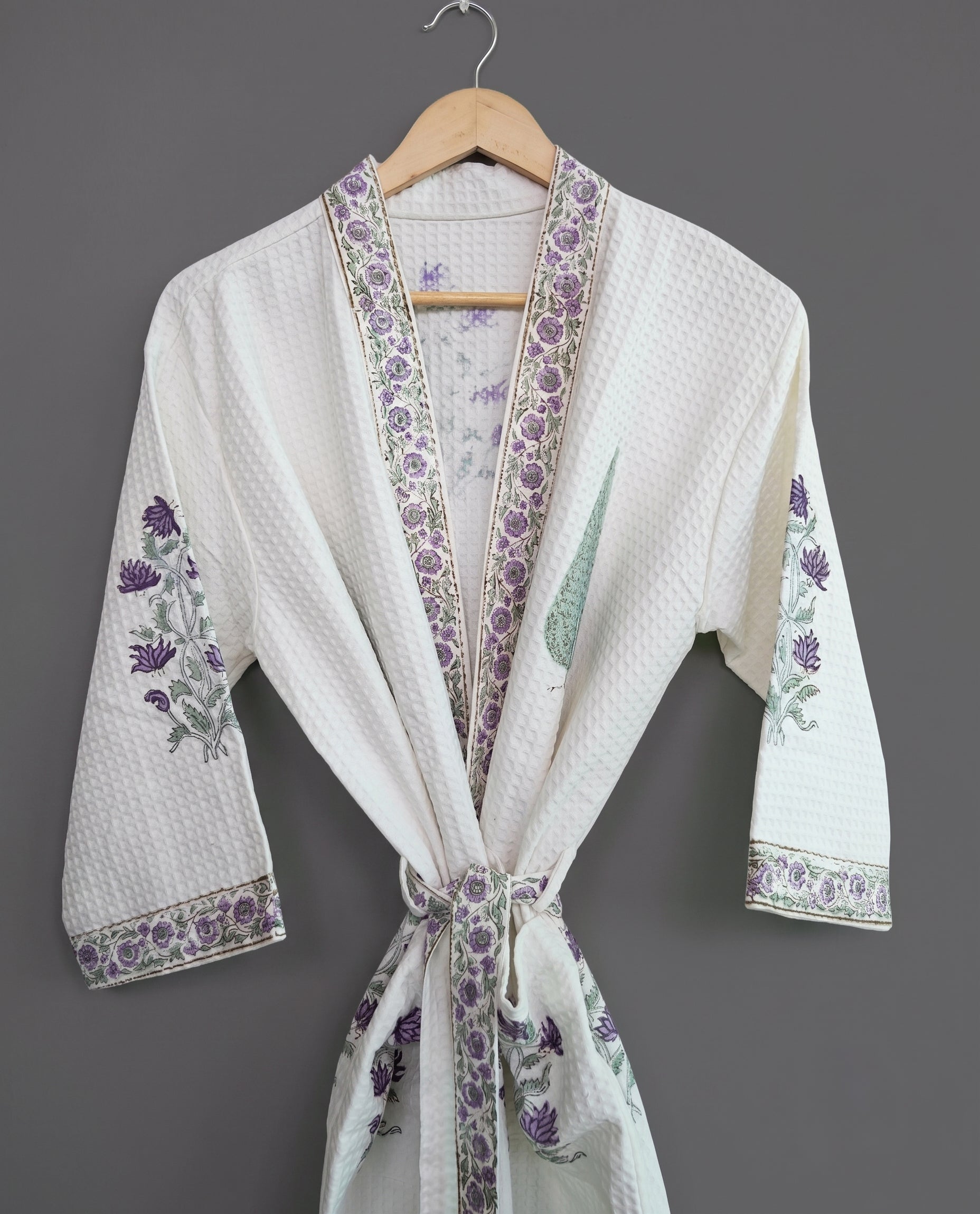 Block printed Waffle Cotton Bath Robe