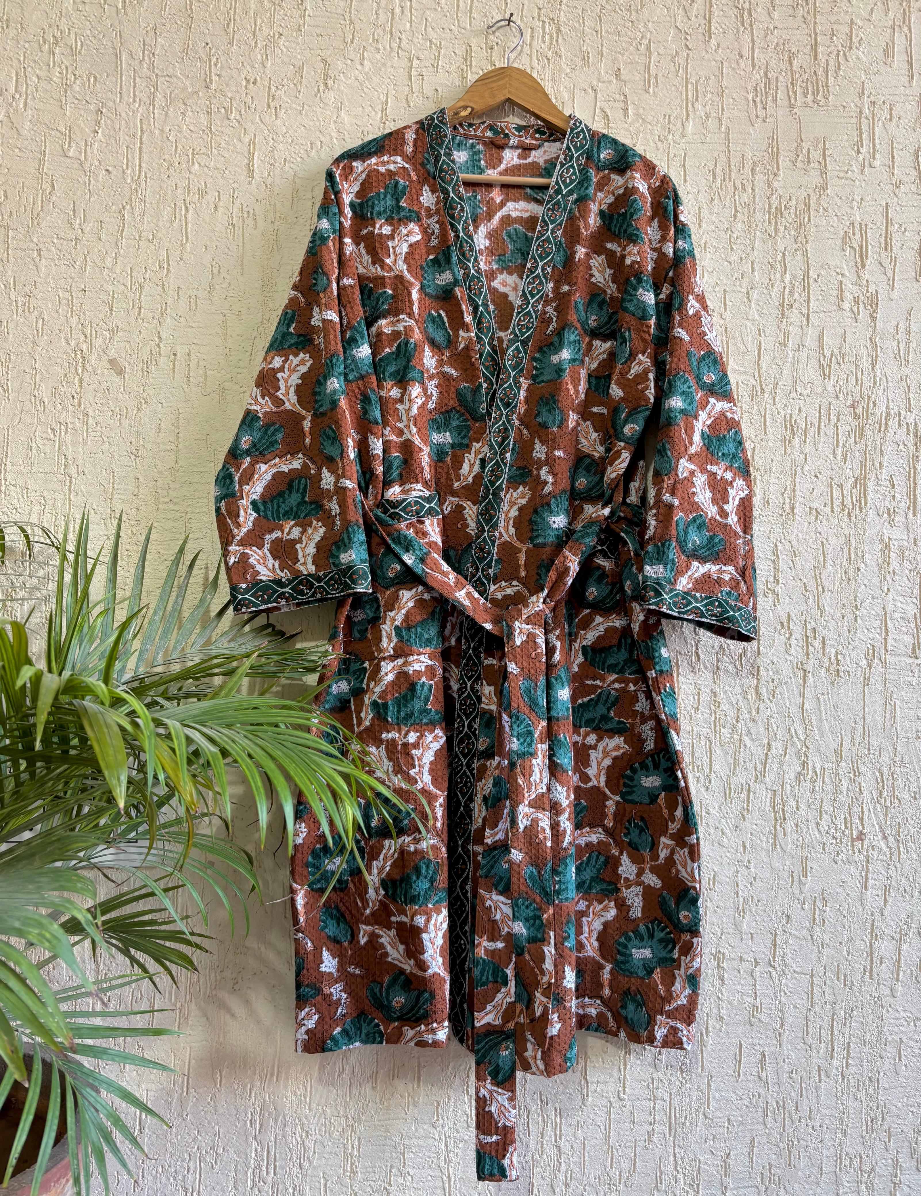 HAND BLOCK PRINTED WAFFLE BATHROBE