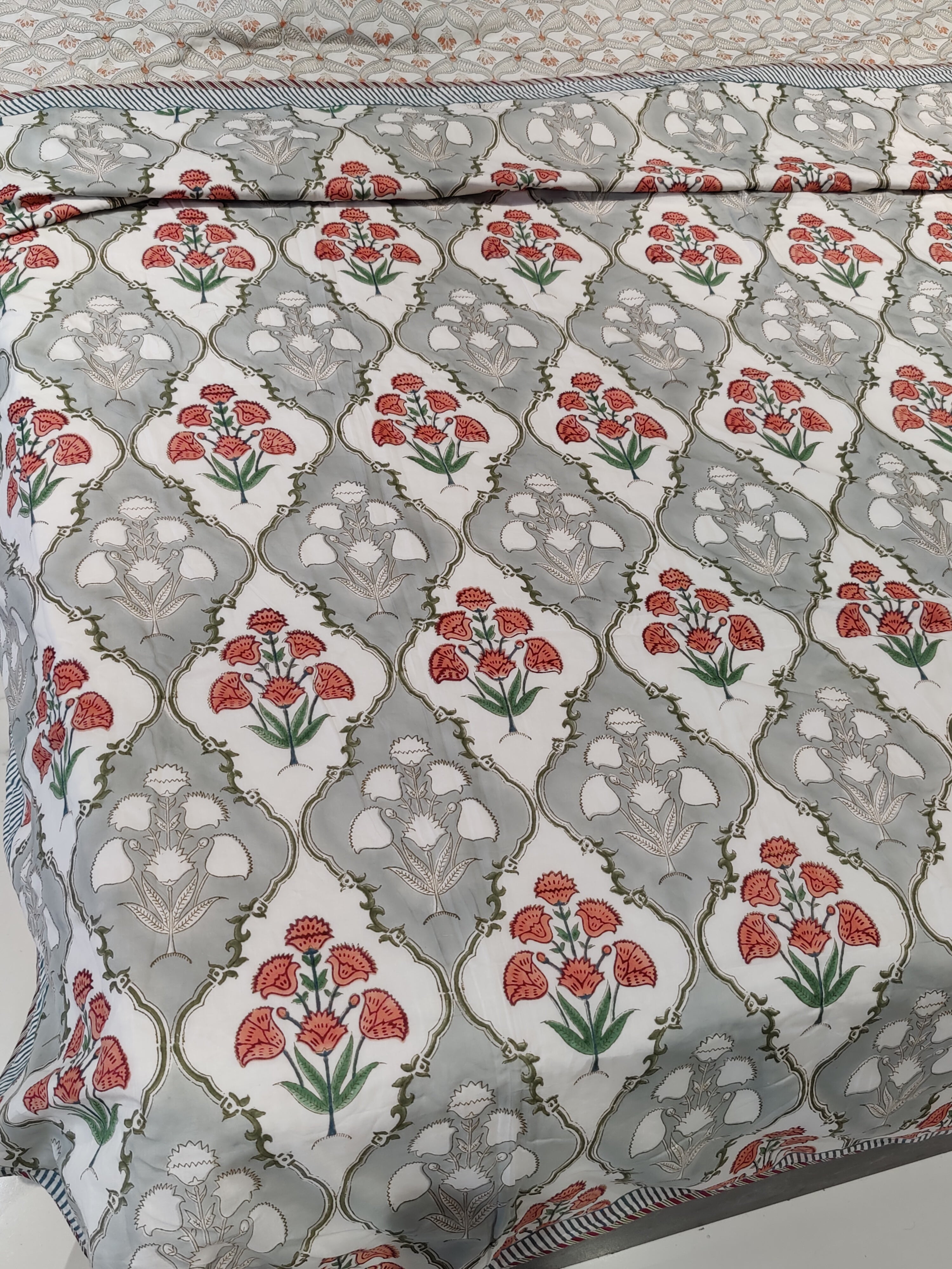 BEAUTY OF NATURE HANDBLOCK PRINTED REVERSIBLE MULMUL DOHAR