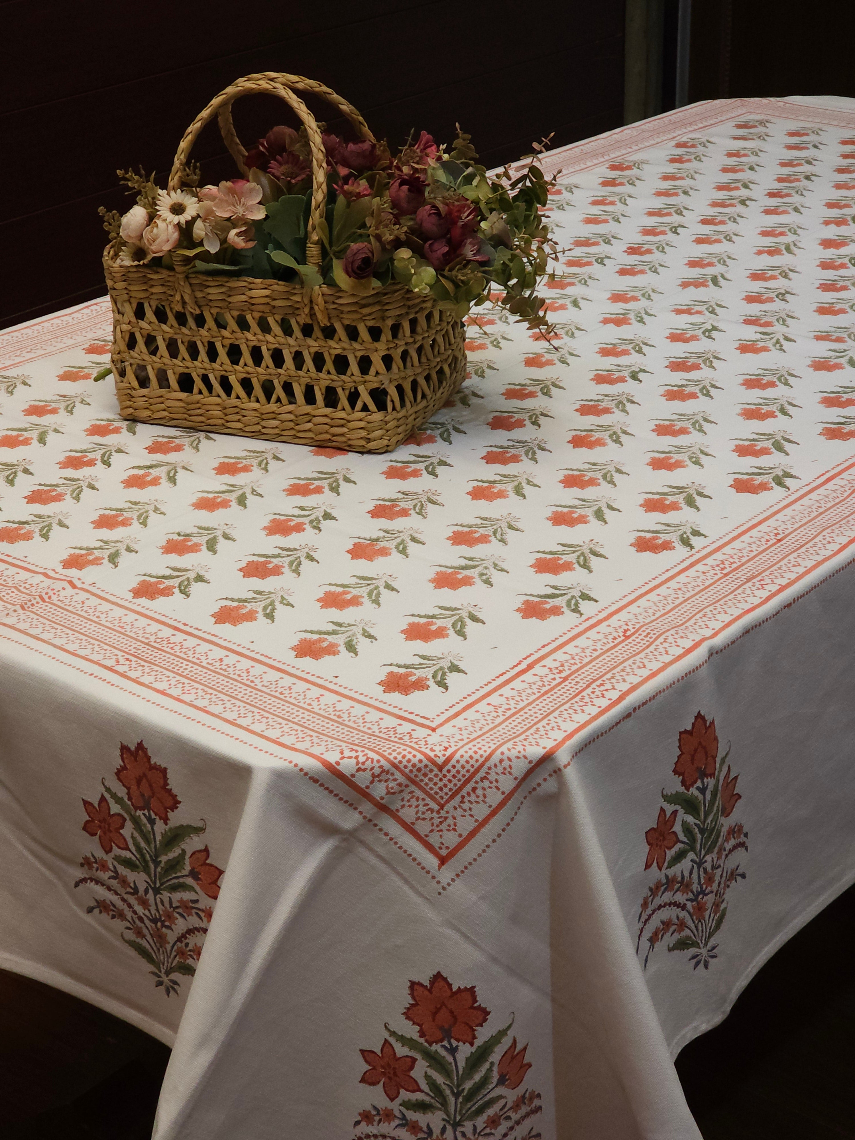 EARTHY SIX & EIGHT SEATER HANDBLOCK PRINTED TABLECLOTH