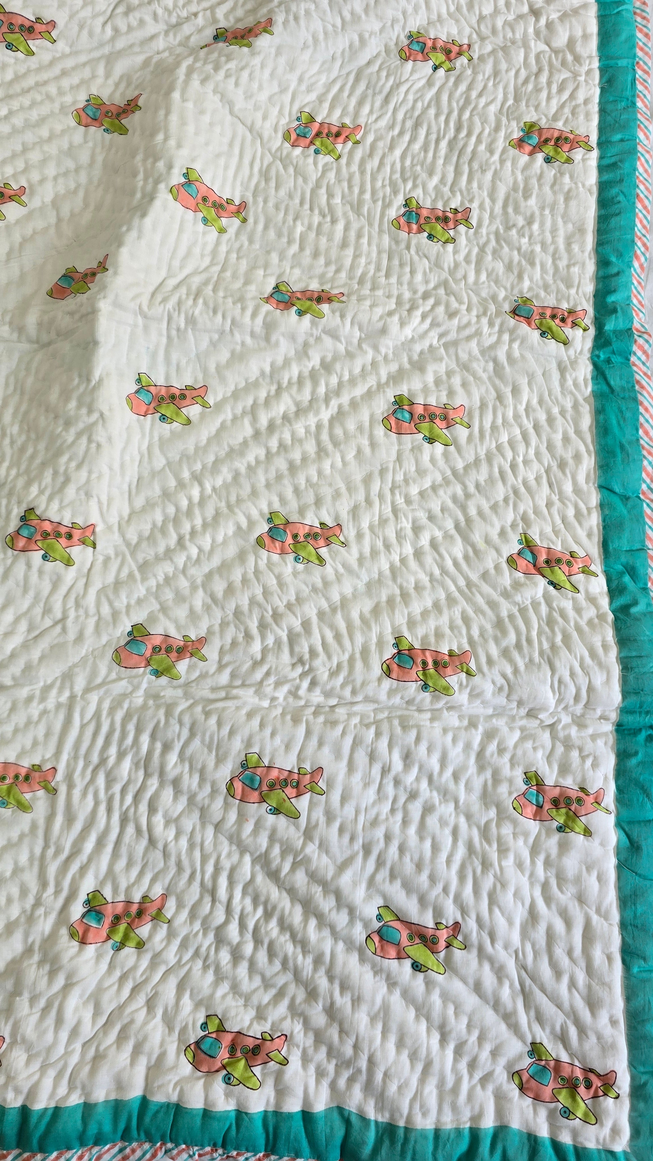 LITTLE JETSETTER HANDBLOCK PRINTED REVERSIBLE MULMUL BABY QUILT