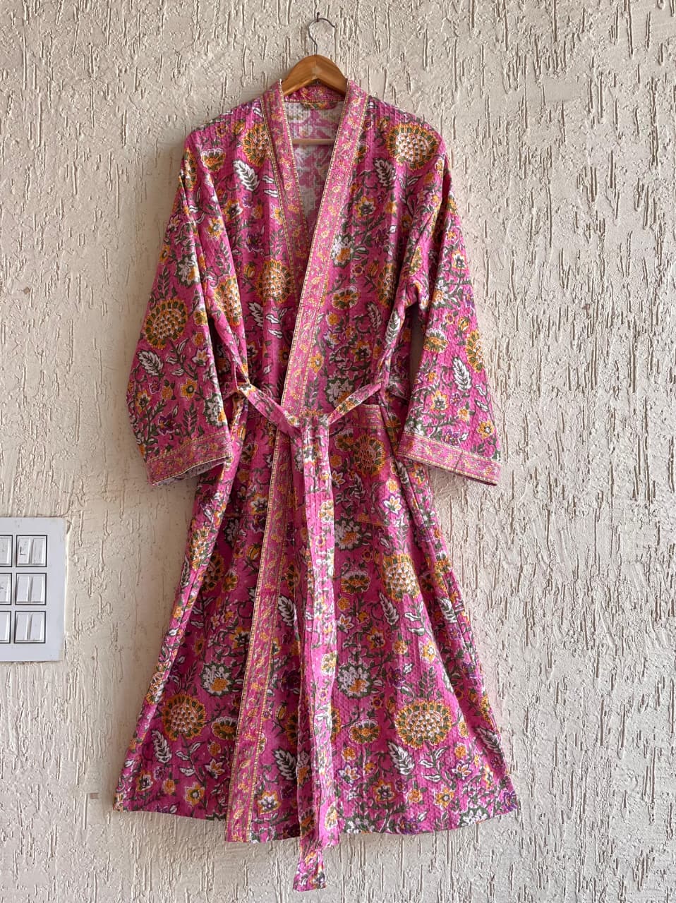 HAND BLOCK PRINTED WAFFLE BATHROBE