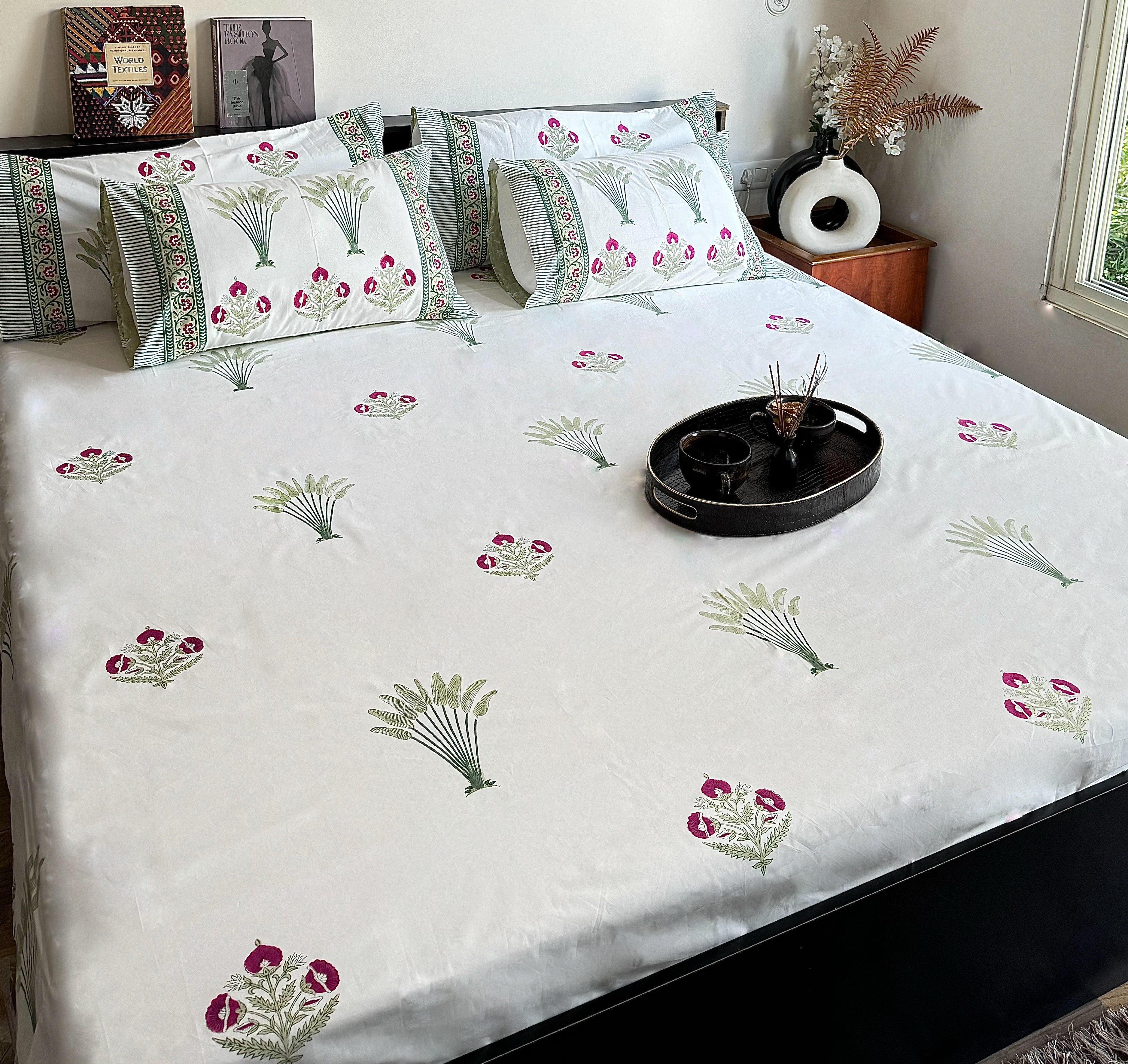 PARIZA HANDBLOCK PRINTED BEDSHEET WITH TWO REVERSIBLE PILLOW COVERS