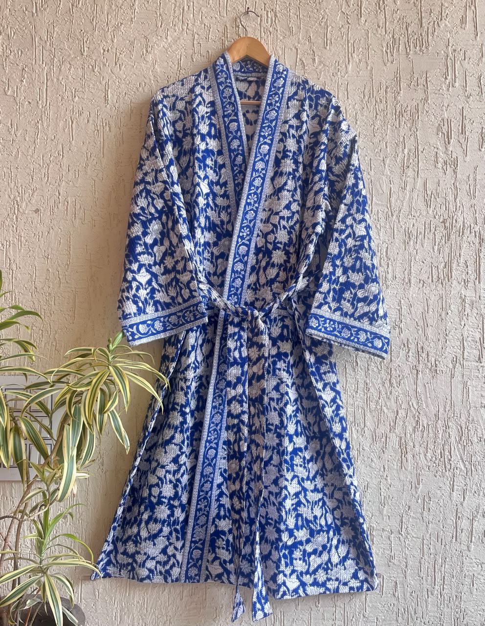 HAND BLOCK PRINTED WAFFLE BATHROBE