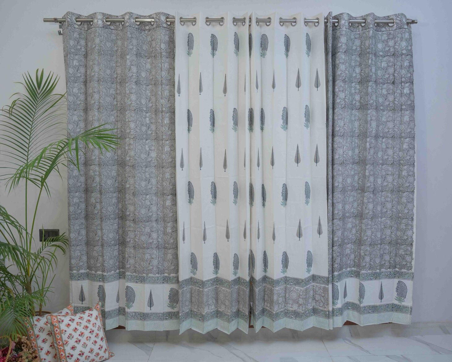 SOMBER GREY DARK HANDBLOCK PRINTED CURTAIN