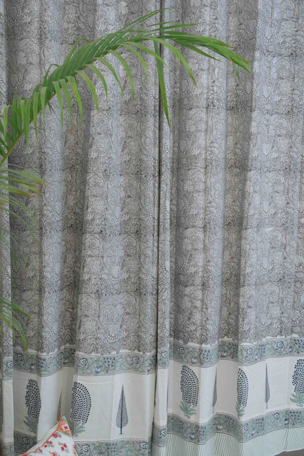 SOMBER GREY DARK HANDBLOCK PRINTED CURTAIN