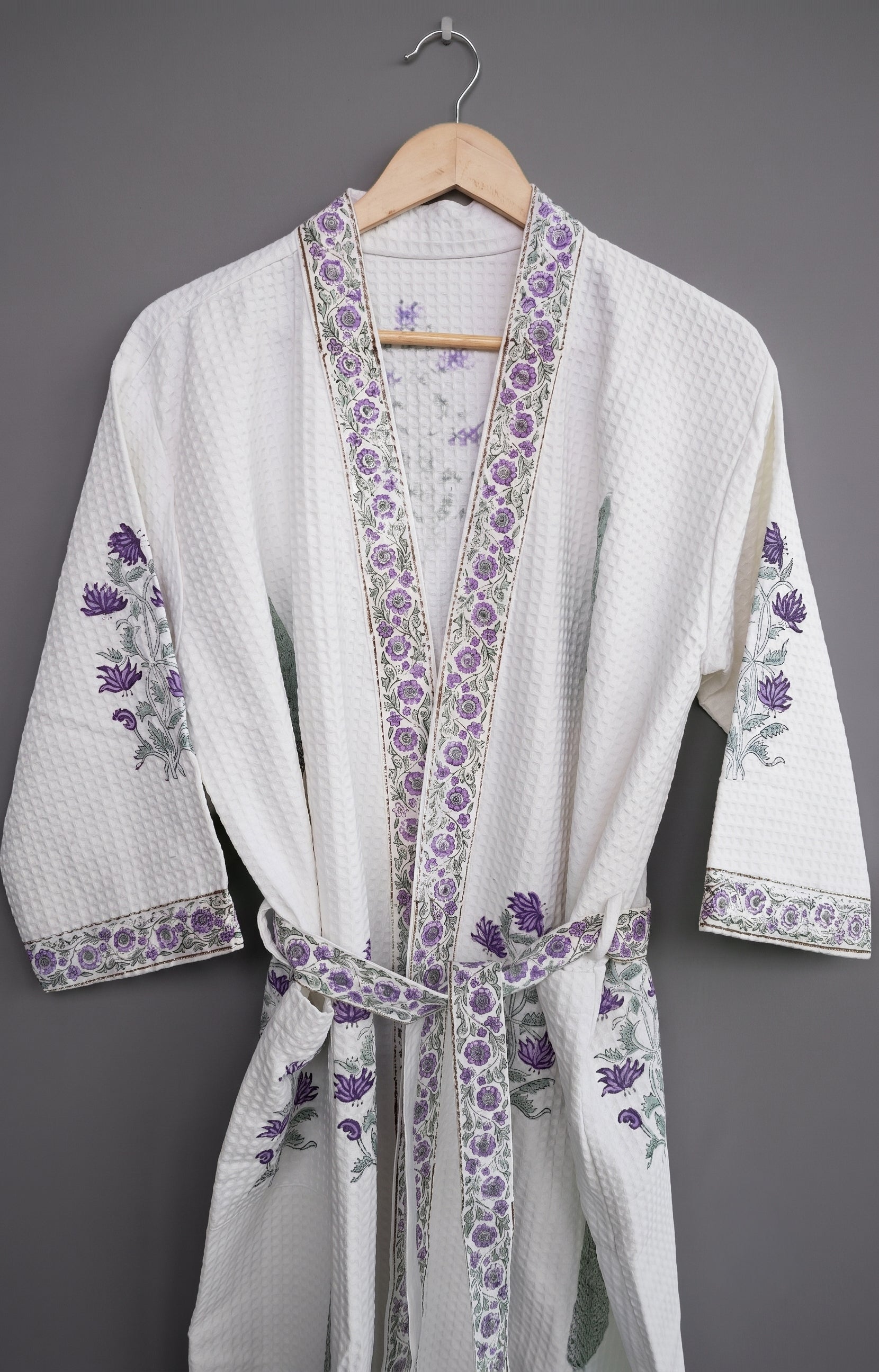 Block printed Waffle Cotton Bath Robe