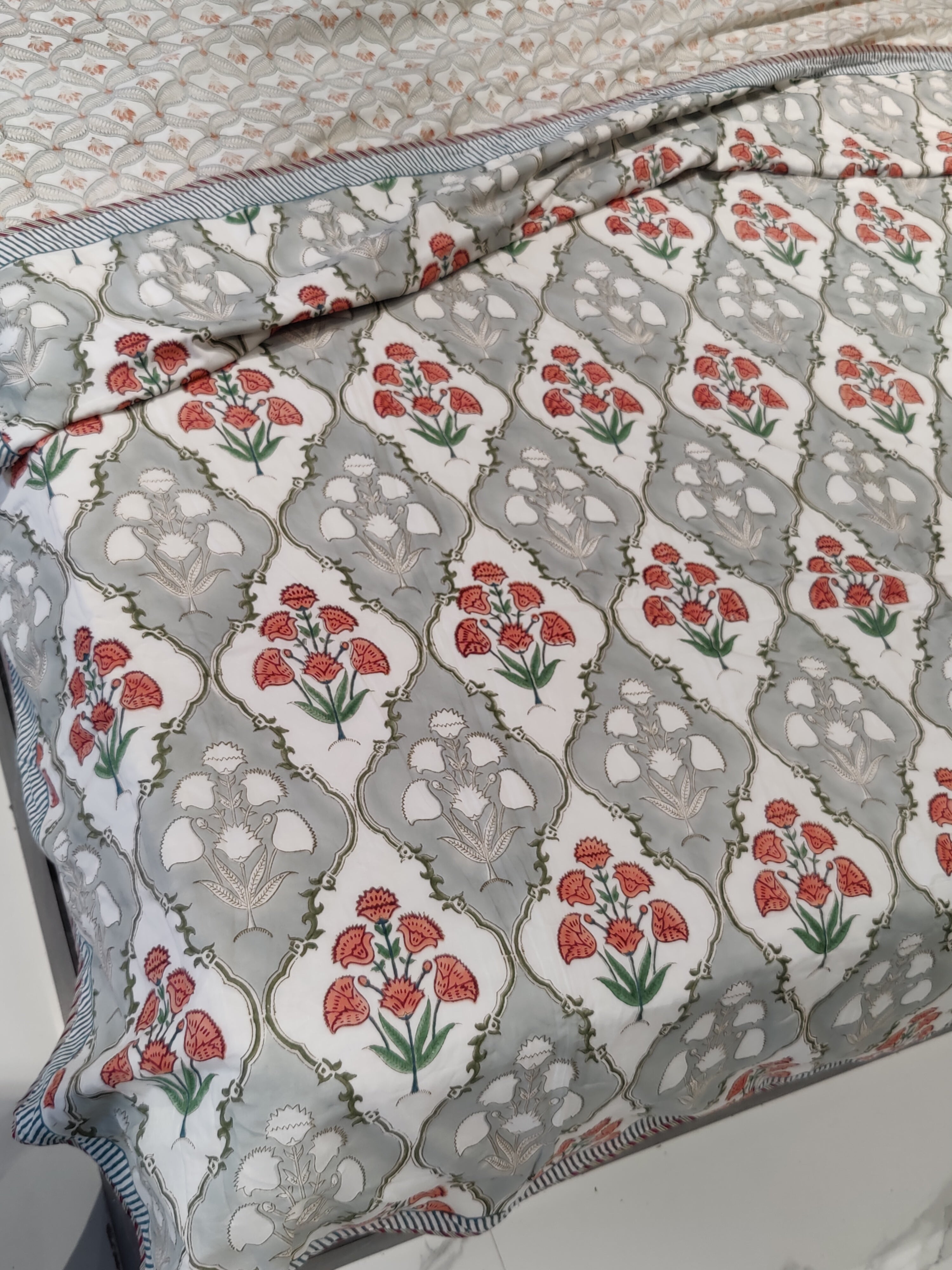 BEAUTY OF NATURE HANDBLOCK PRINTED REVERSIBLE MULMUL DOHAR