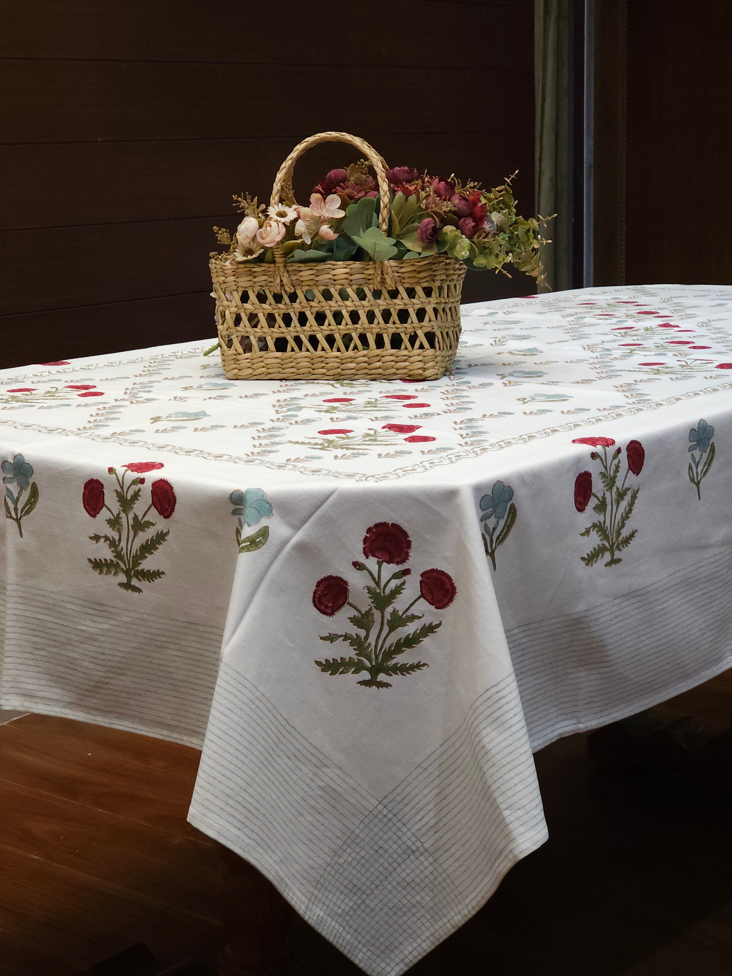 BLOOMING SIX & EIGHT SEATER HANDBLOCK PRINTED TABLECLOTH