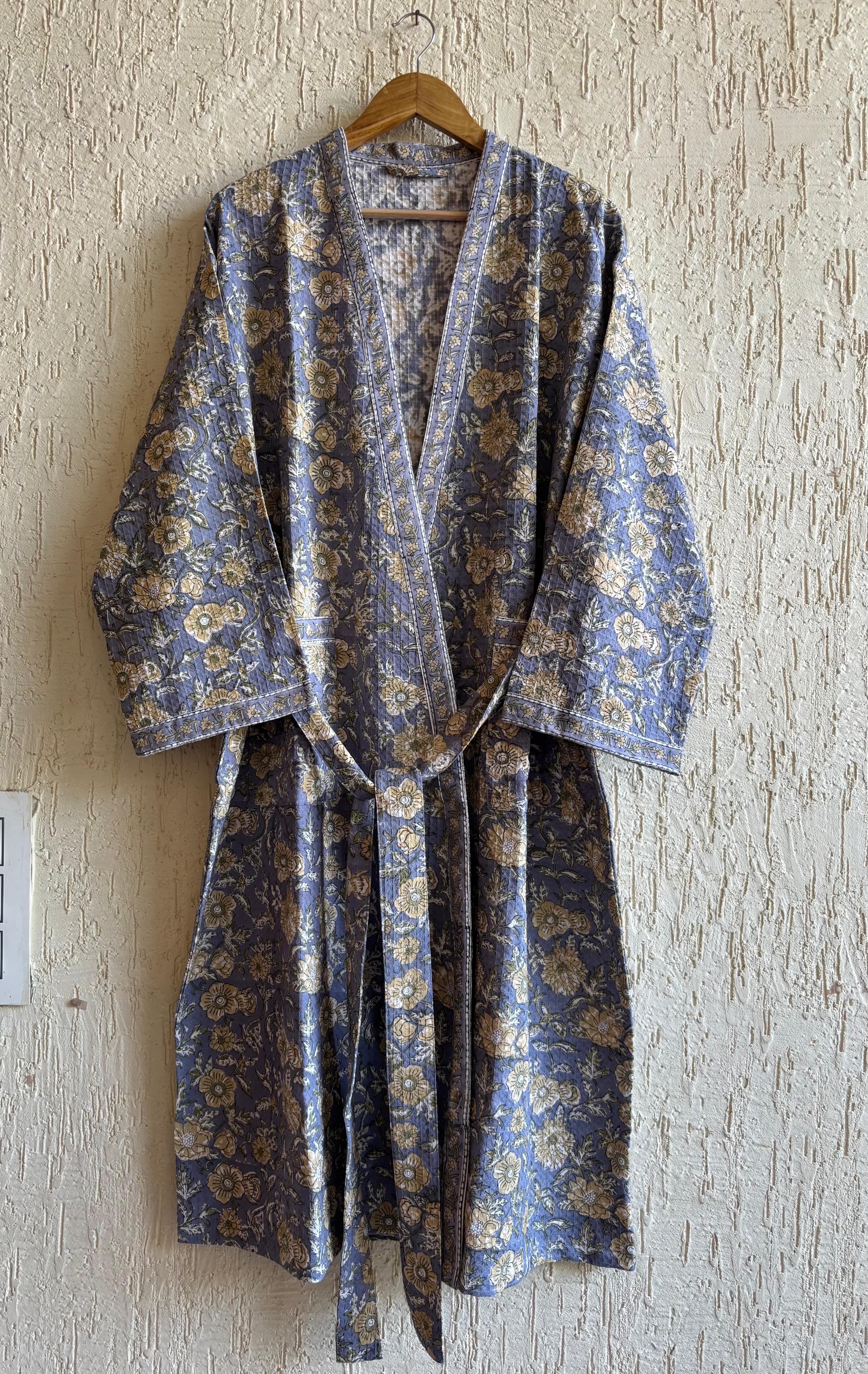 HAND BLOCK PRINTED WAFFLE BATHROBE