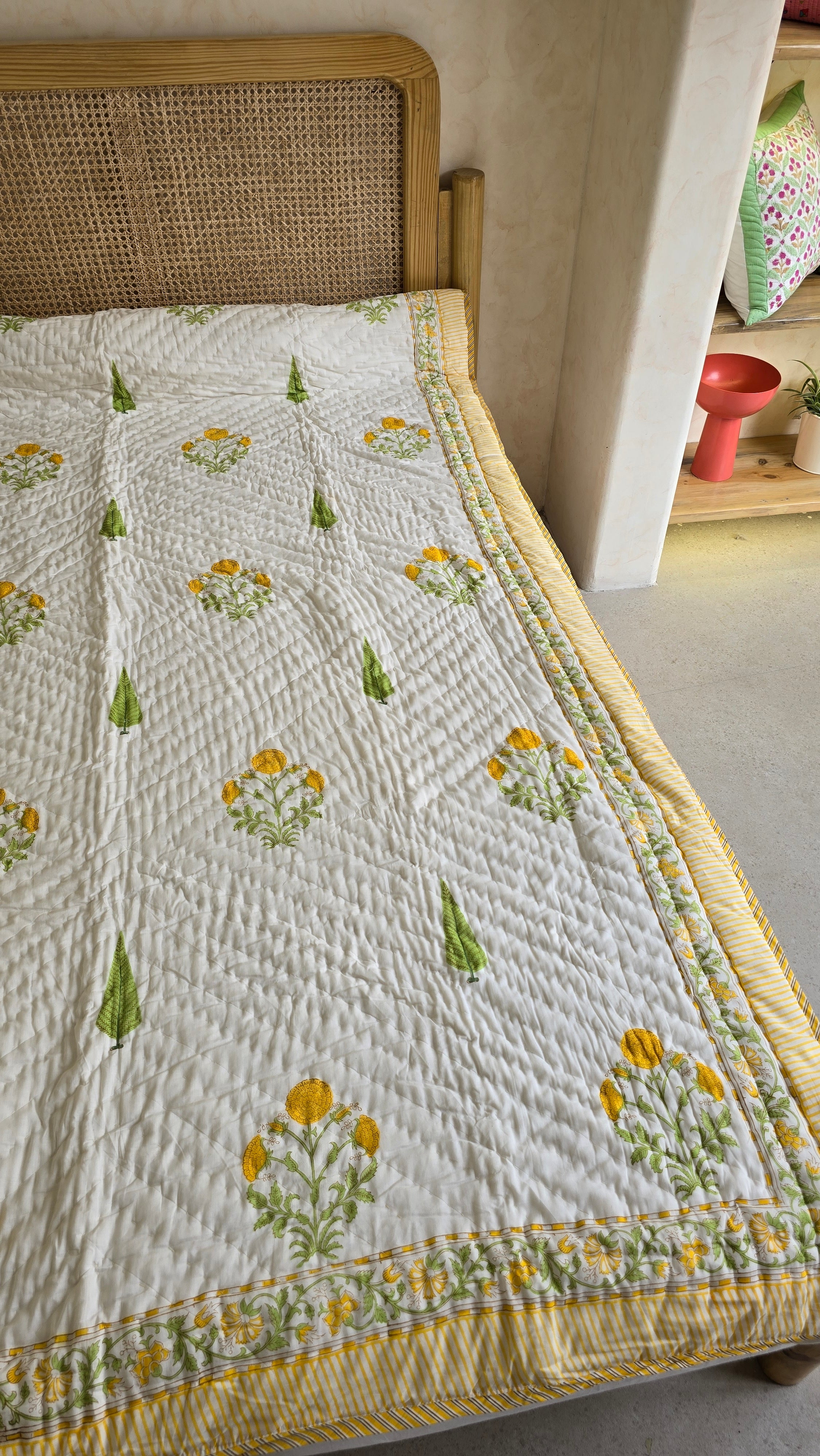 MARIGOLD HANDBLOCK PRINTED SINGLE QUILT