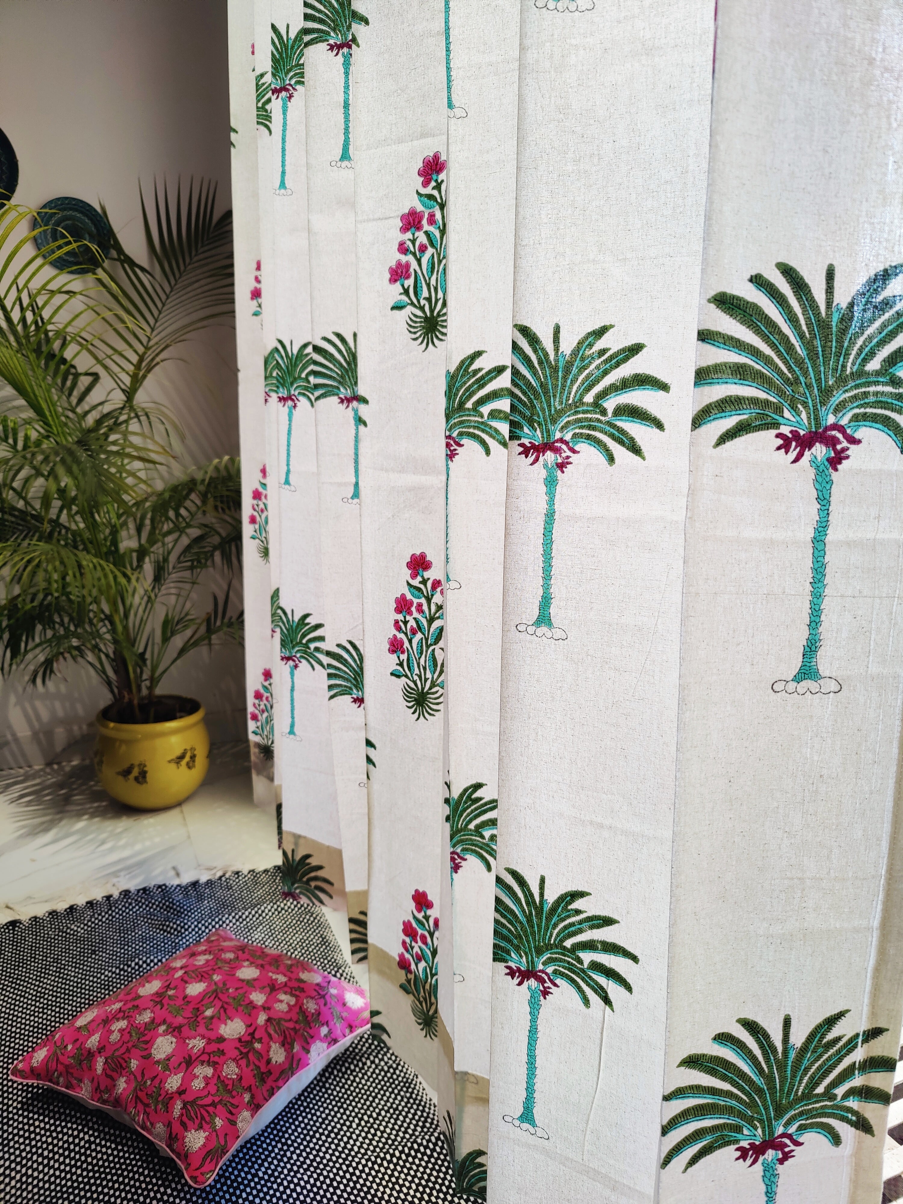 TROPICAL PALM HANDBLOCK PRINTED CURTAIN