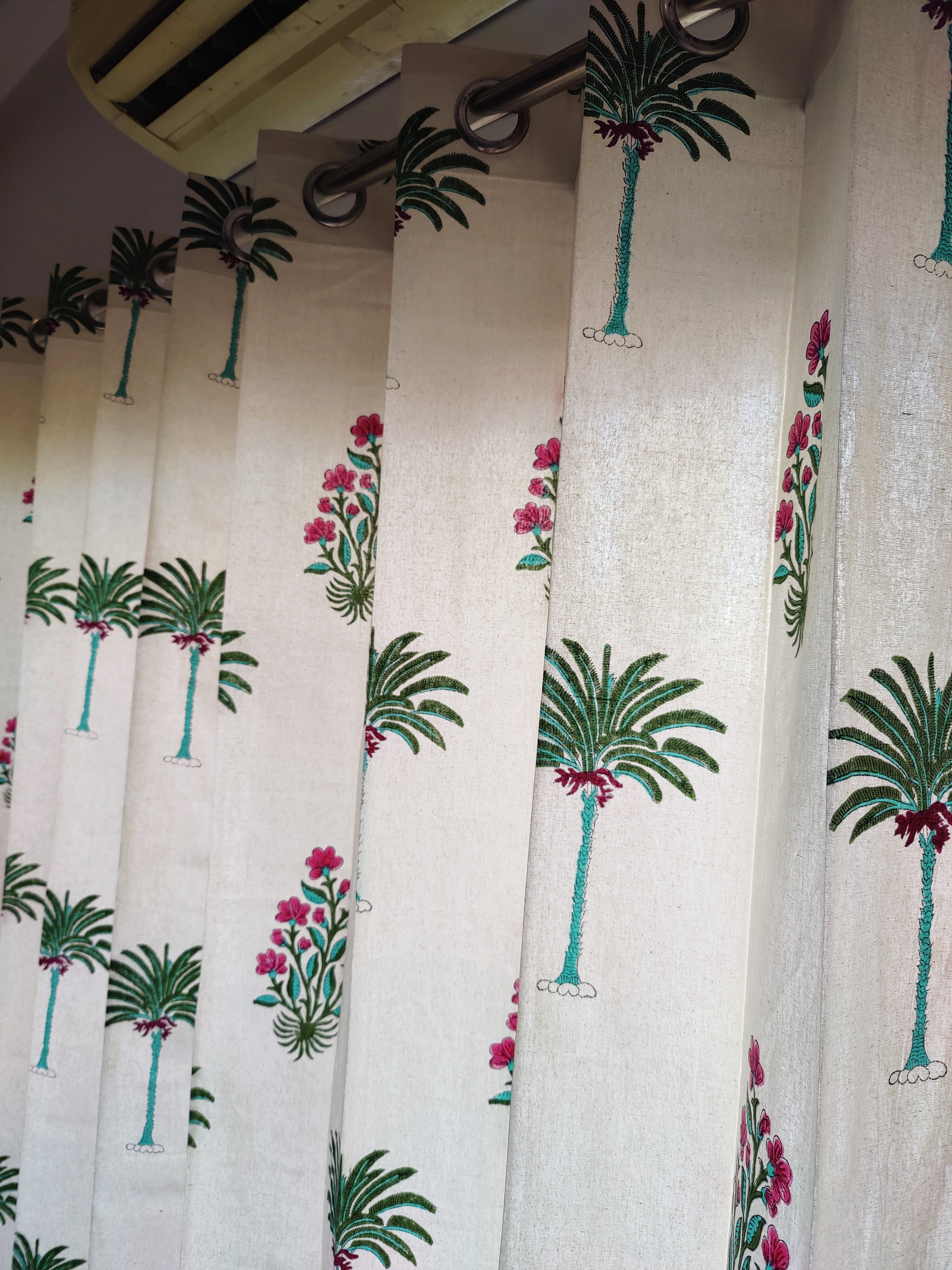 TROPICAL PALM HANDBLOCK PRINTED CURTAIN