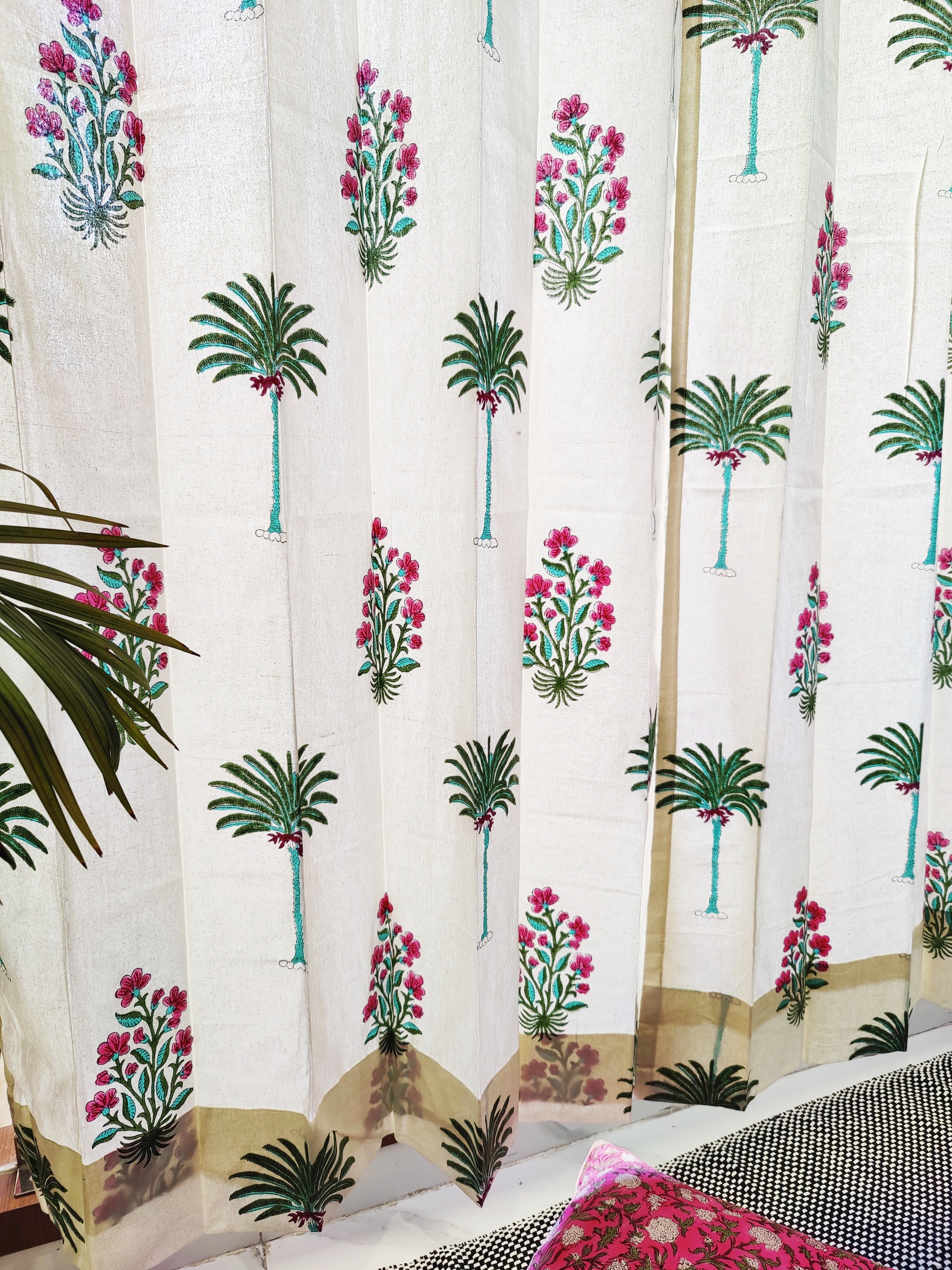 TROPICAL PALM HANDBLOCK PRINTED CURTAIN