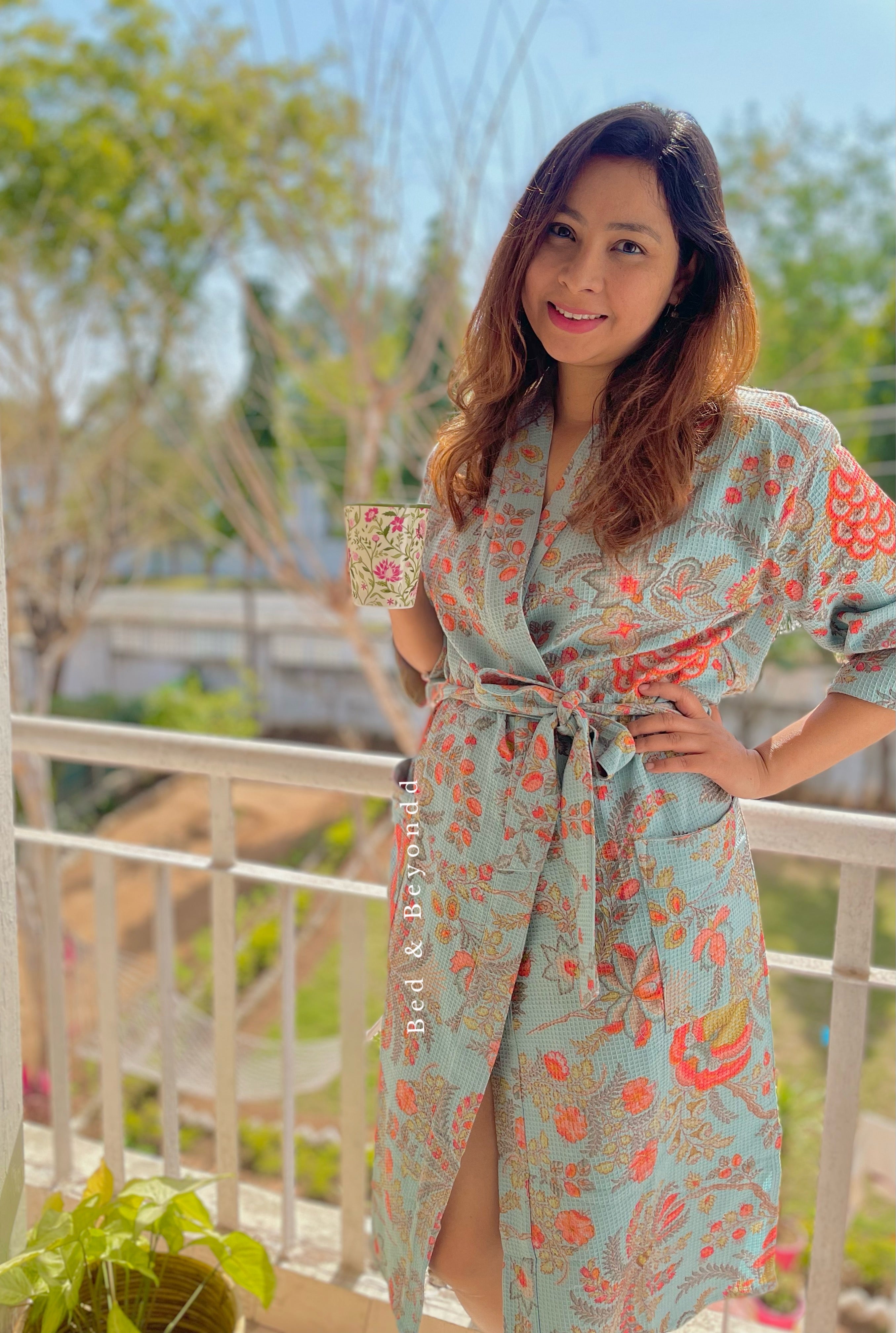Maya Blue Waffle Cotton Bath Robe