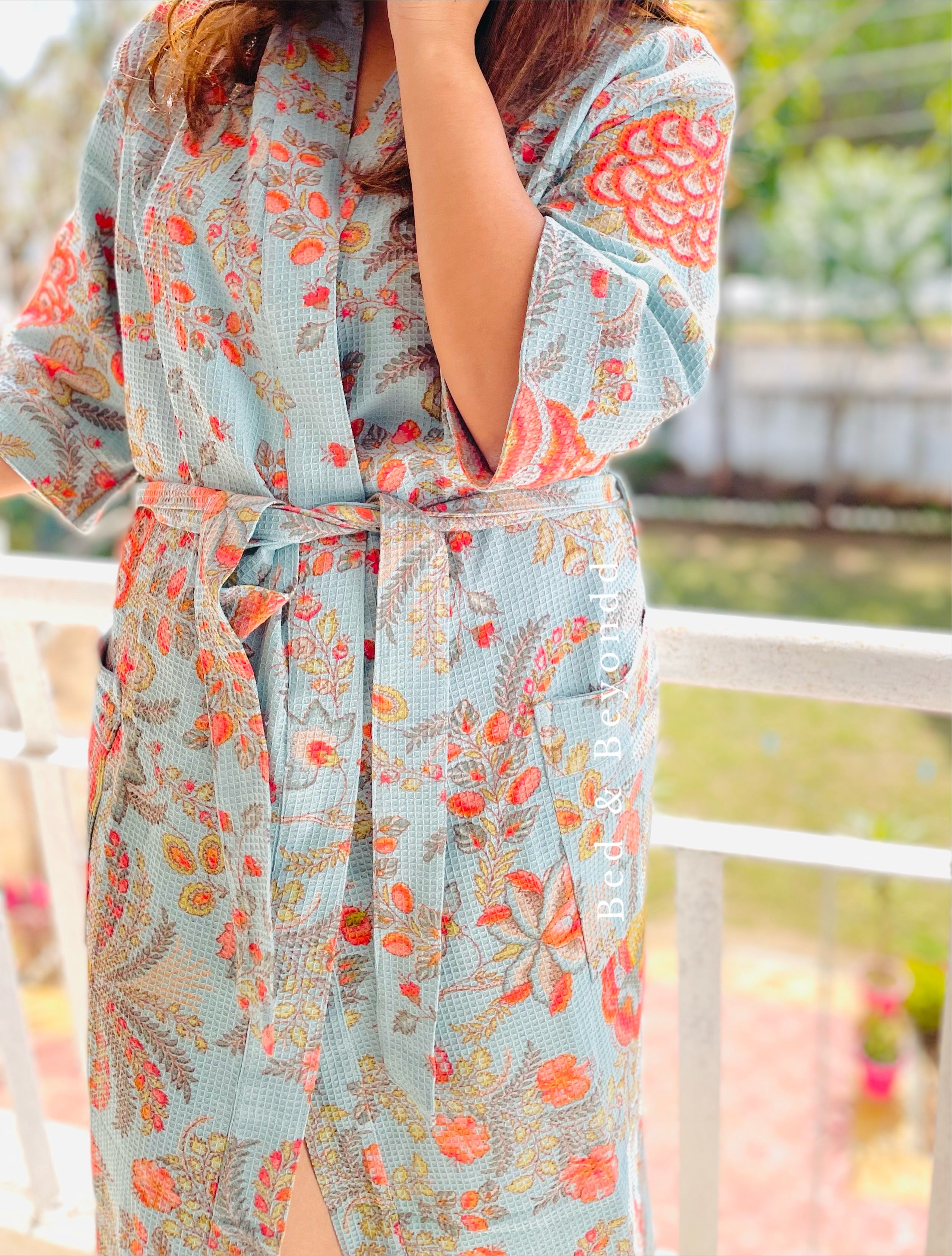 Maya Blue Waffle Cotton Bath Robe