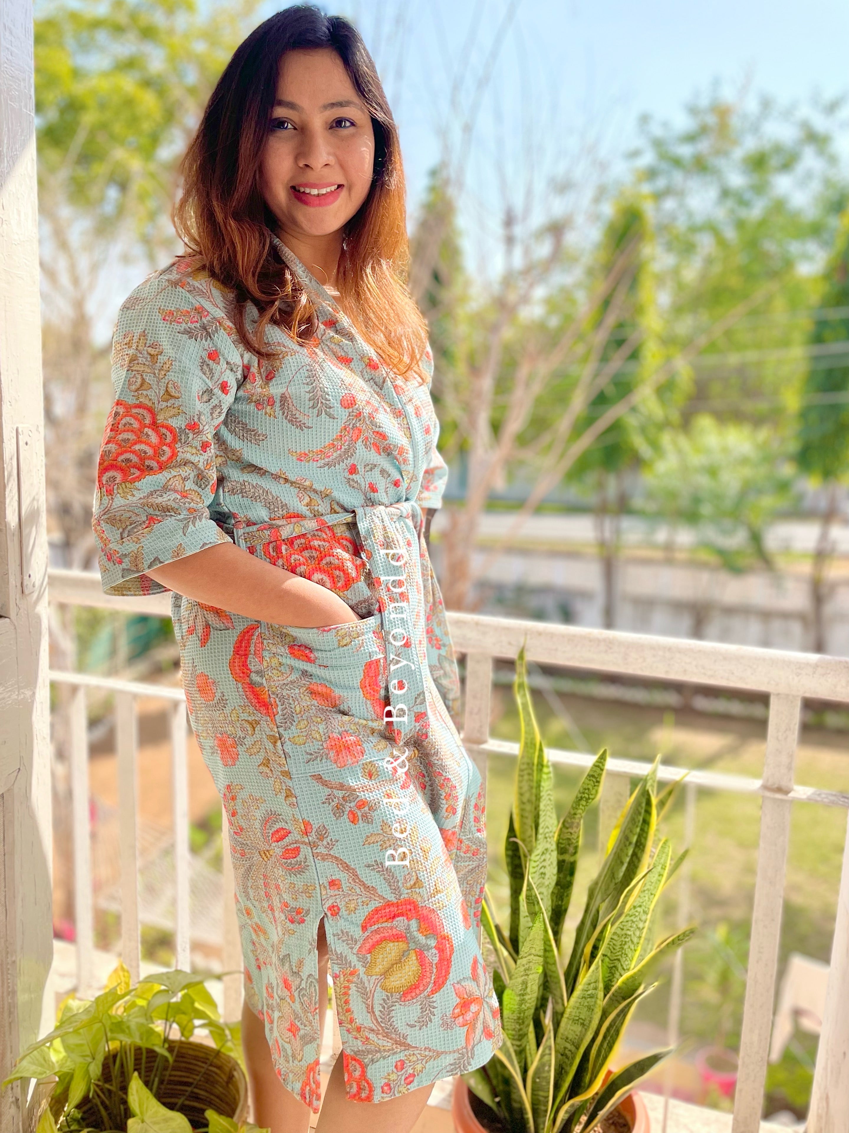 Maya Blue Waffle Cotton Bath Robe