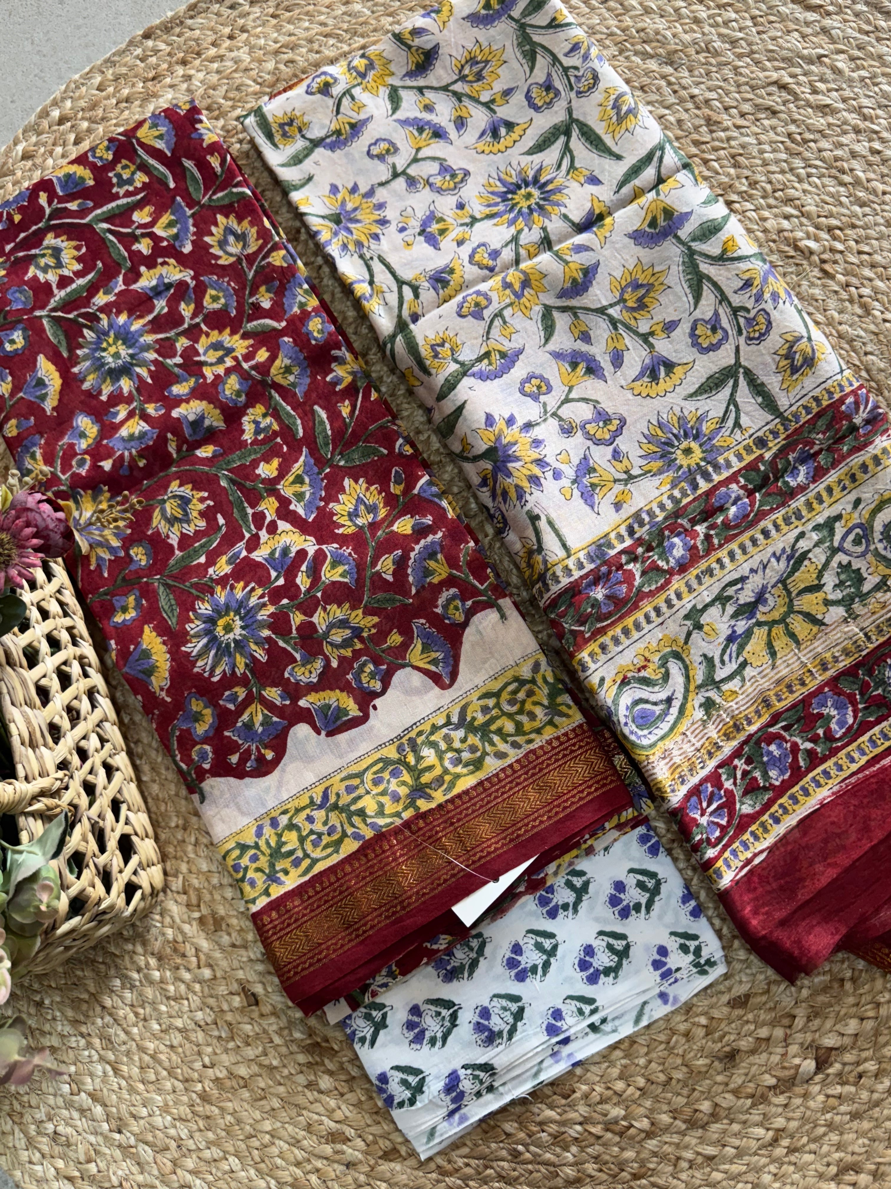 HAND BLOCK PRINTED MAHESHWARI UNSTITCHED SUIT