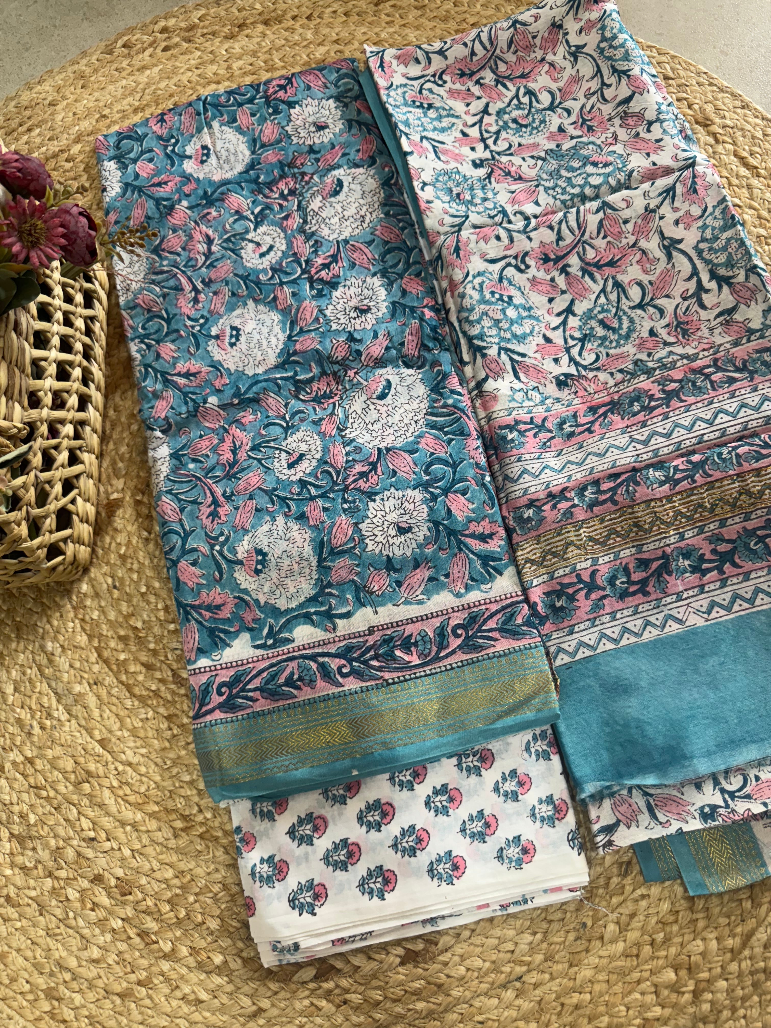 HAND BLOCK PRINTED MAHESHWARI UNSTITCHED SUIT