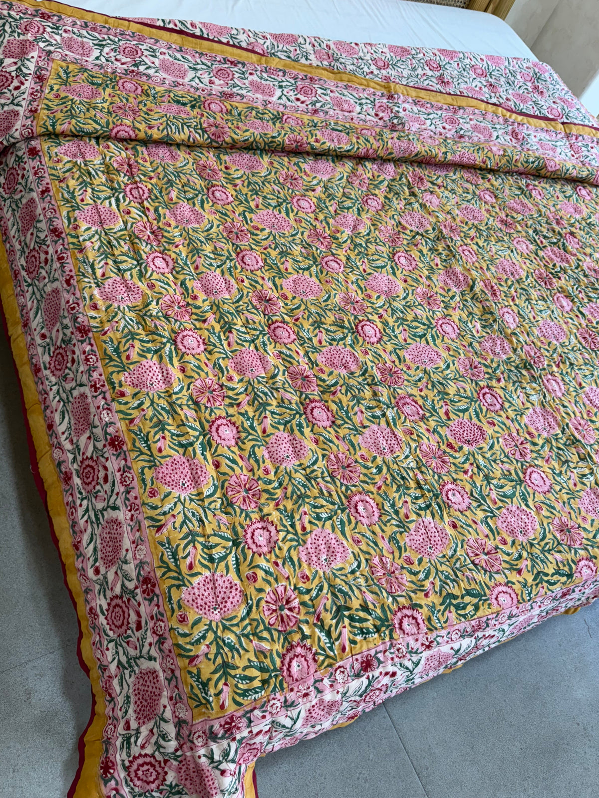 FESTIVE HAND BLOCK PRINTED REVERSIBLE QUILT (DOUBLE BED)