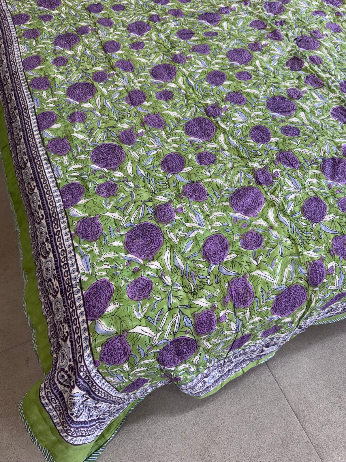 FESTIVE HAND BLOCK PRINTED REVERSIBLE QUILT (DOUBLE BED)
