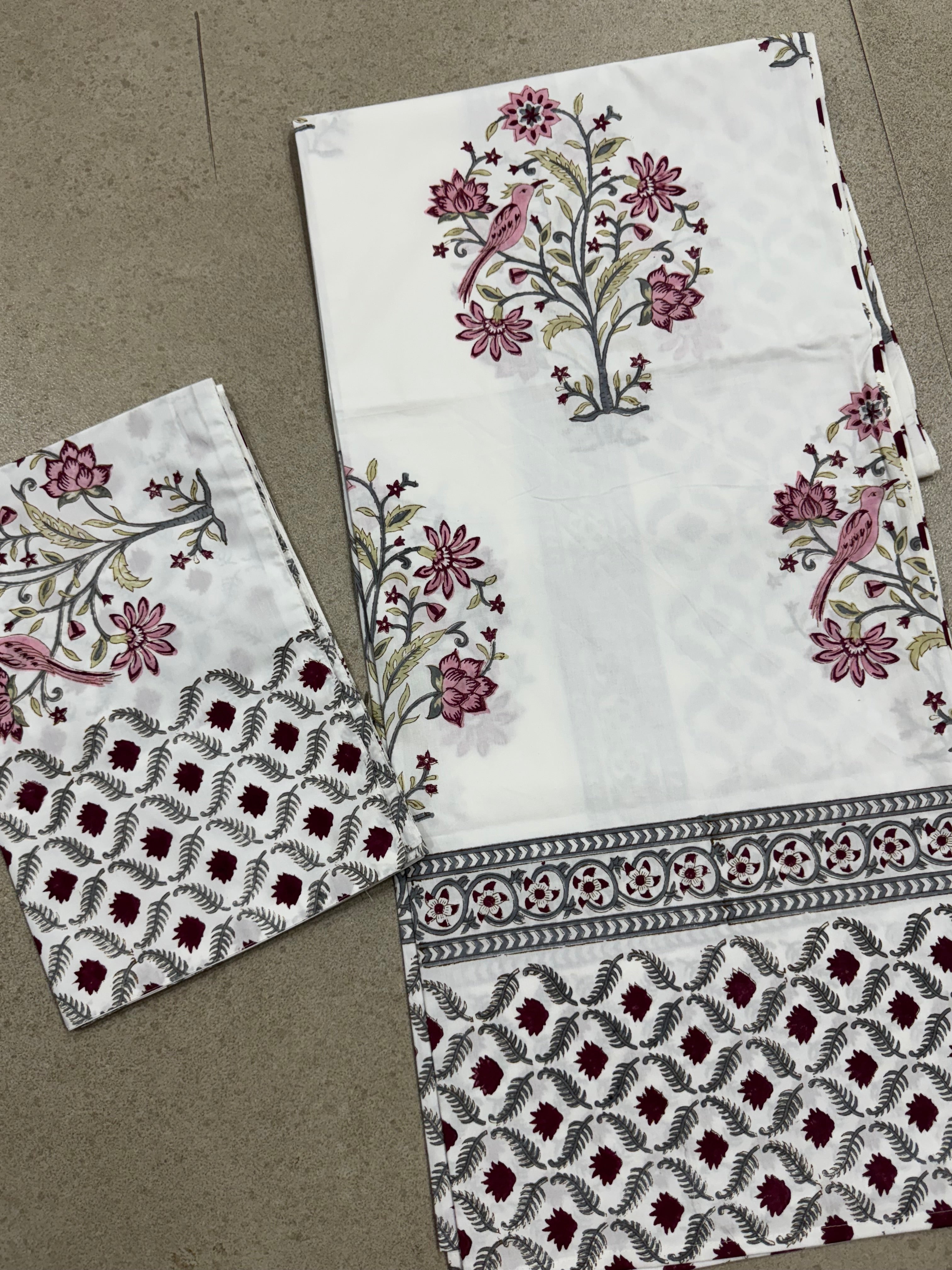 HAND BLOCK PRINTED BEDSHEET WITH ONE PILLOW COVER