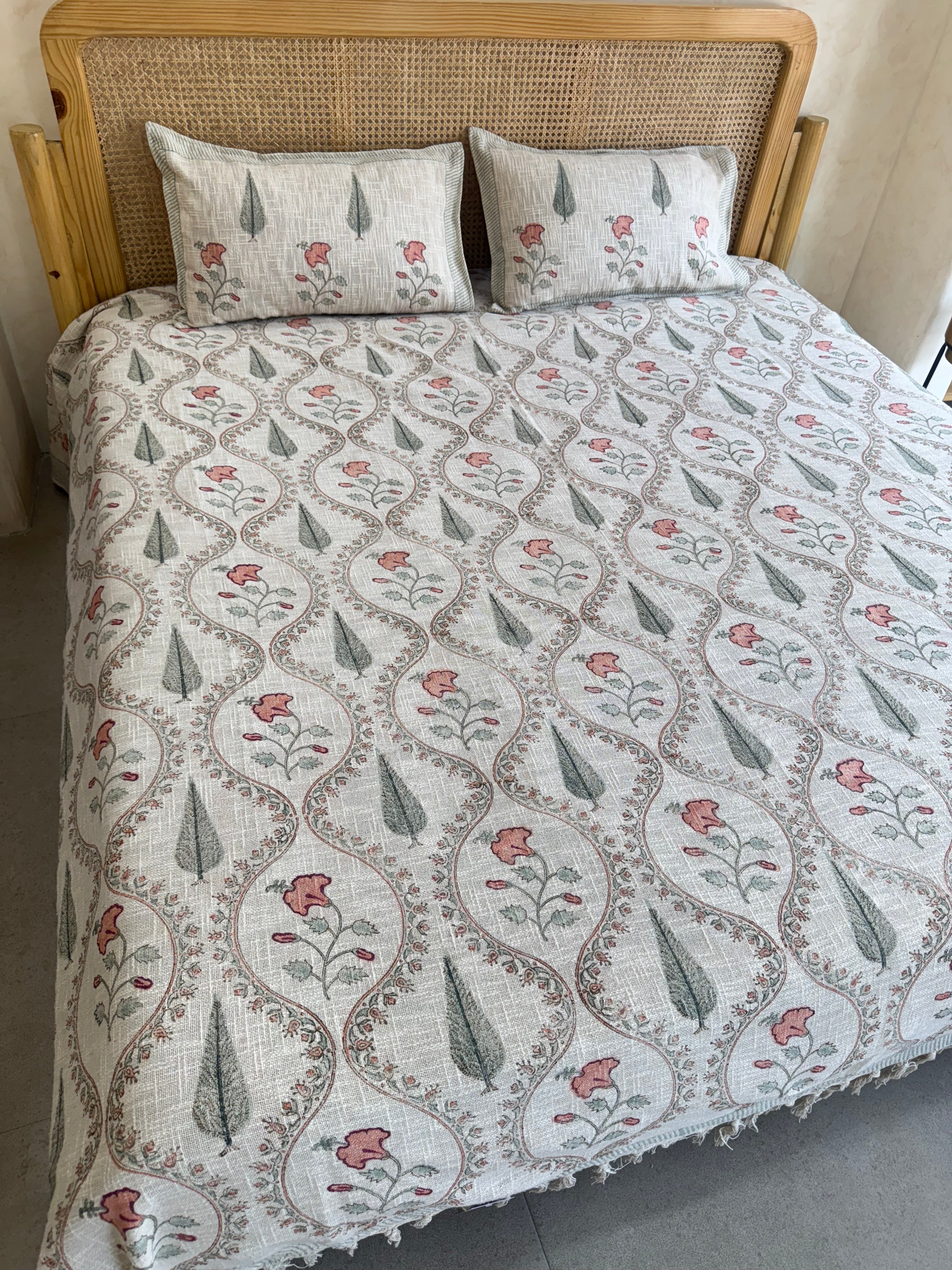 HAND BLOCK PRINTED JUTE BEDCOVER - 108 by 108 INCHES