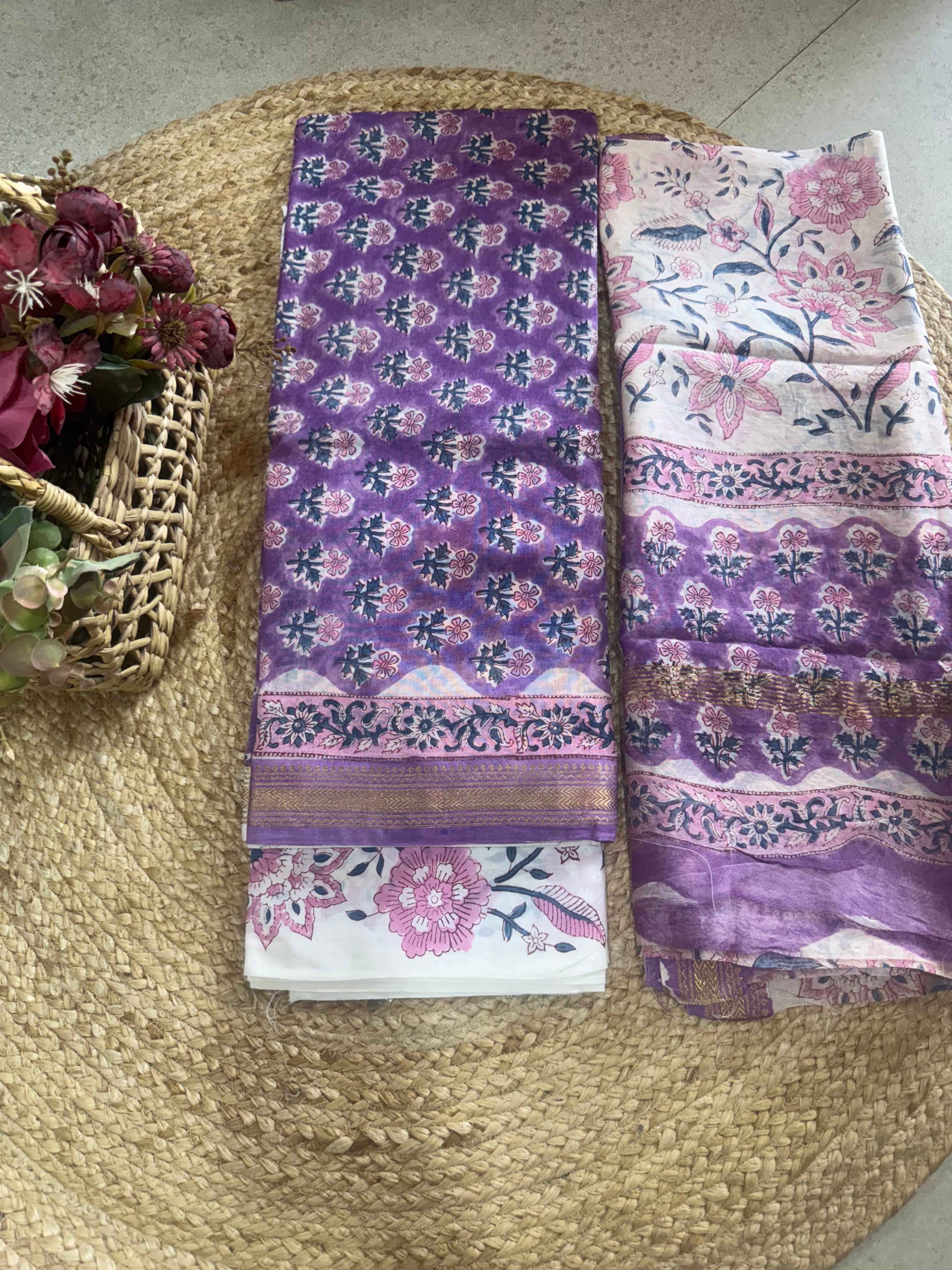 HAND BLOCK PRINTED MAHESHWARI UNSTITCHED SUIT