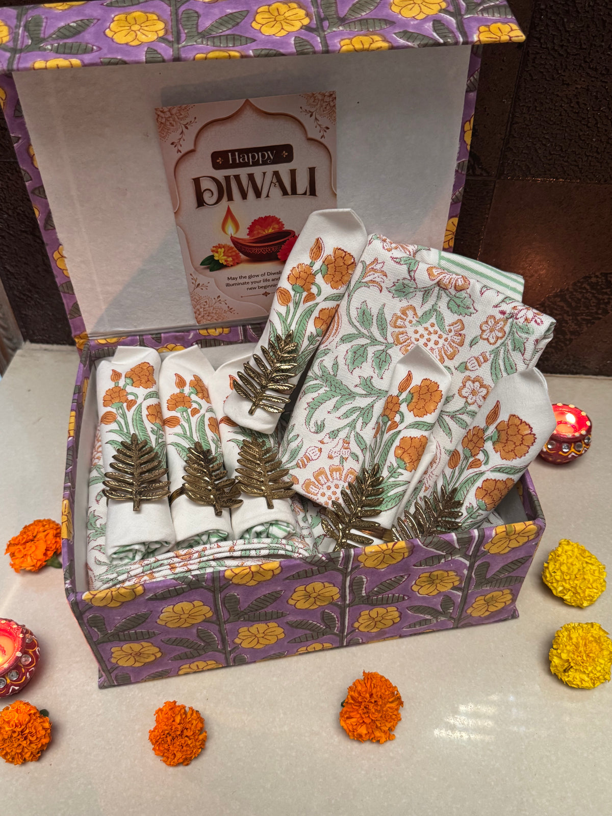 HAND BLOCK PRINTED GIFT BOX - TABLE LINEN