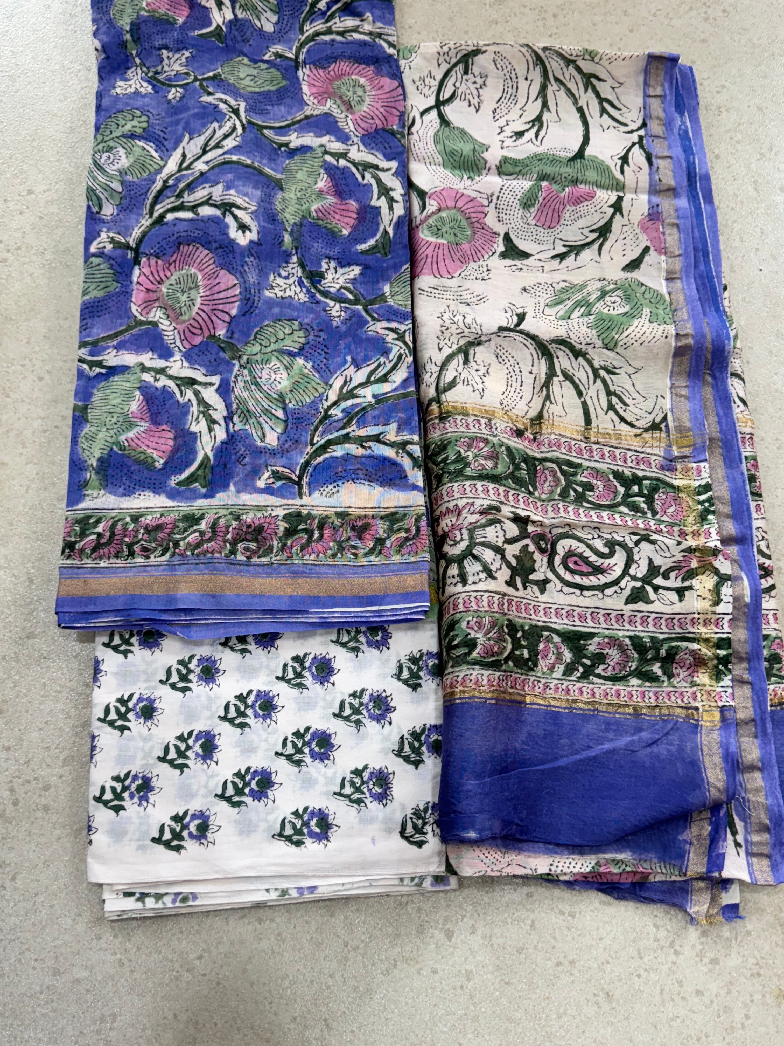 HAND BLOCK PRINTED CHANDERI UNSTITCHED SUIT