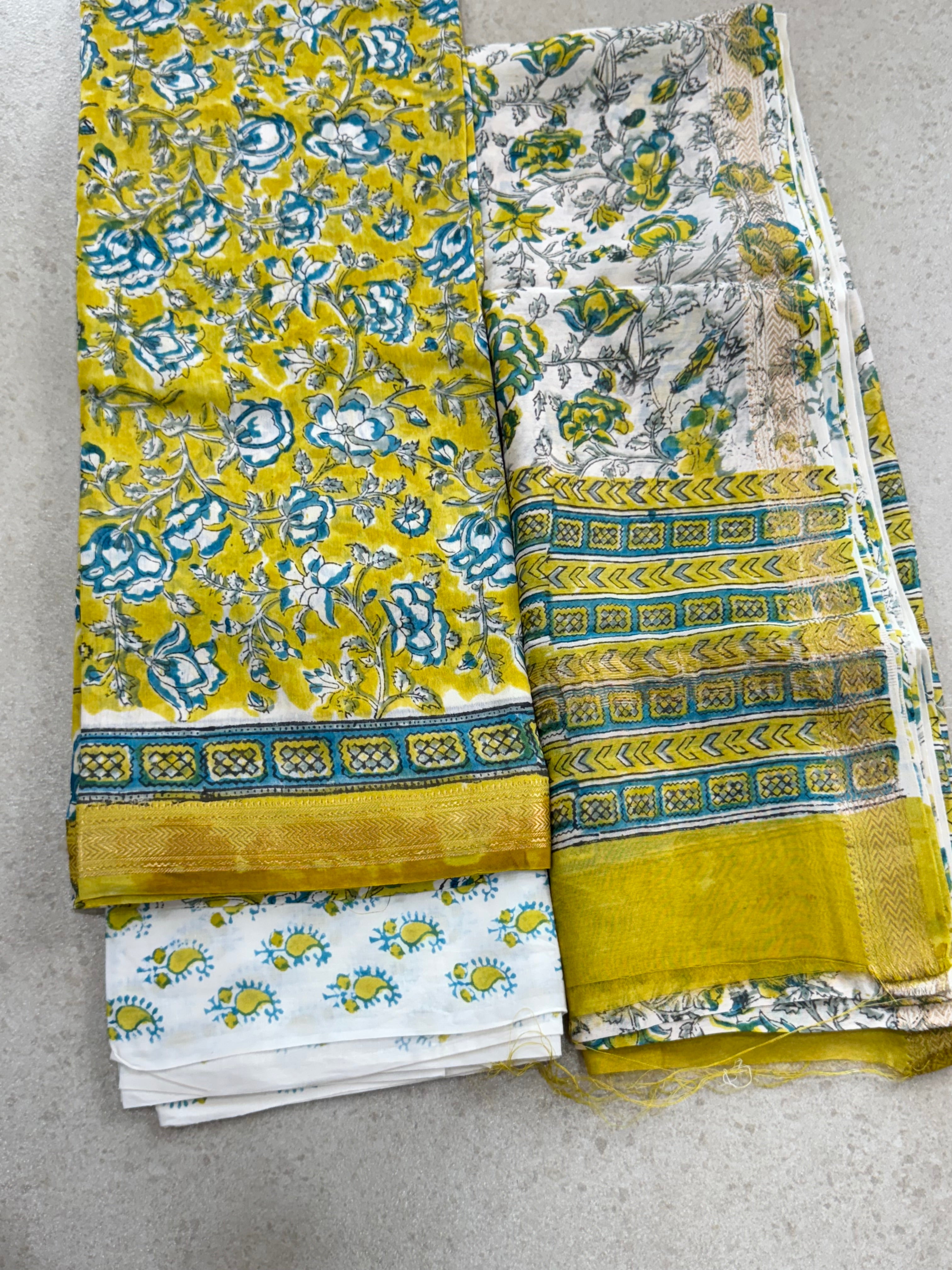 HAND BLOCK PRINTED MAHESHWARI UNSTITCHED SUIT