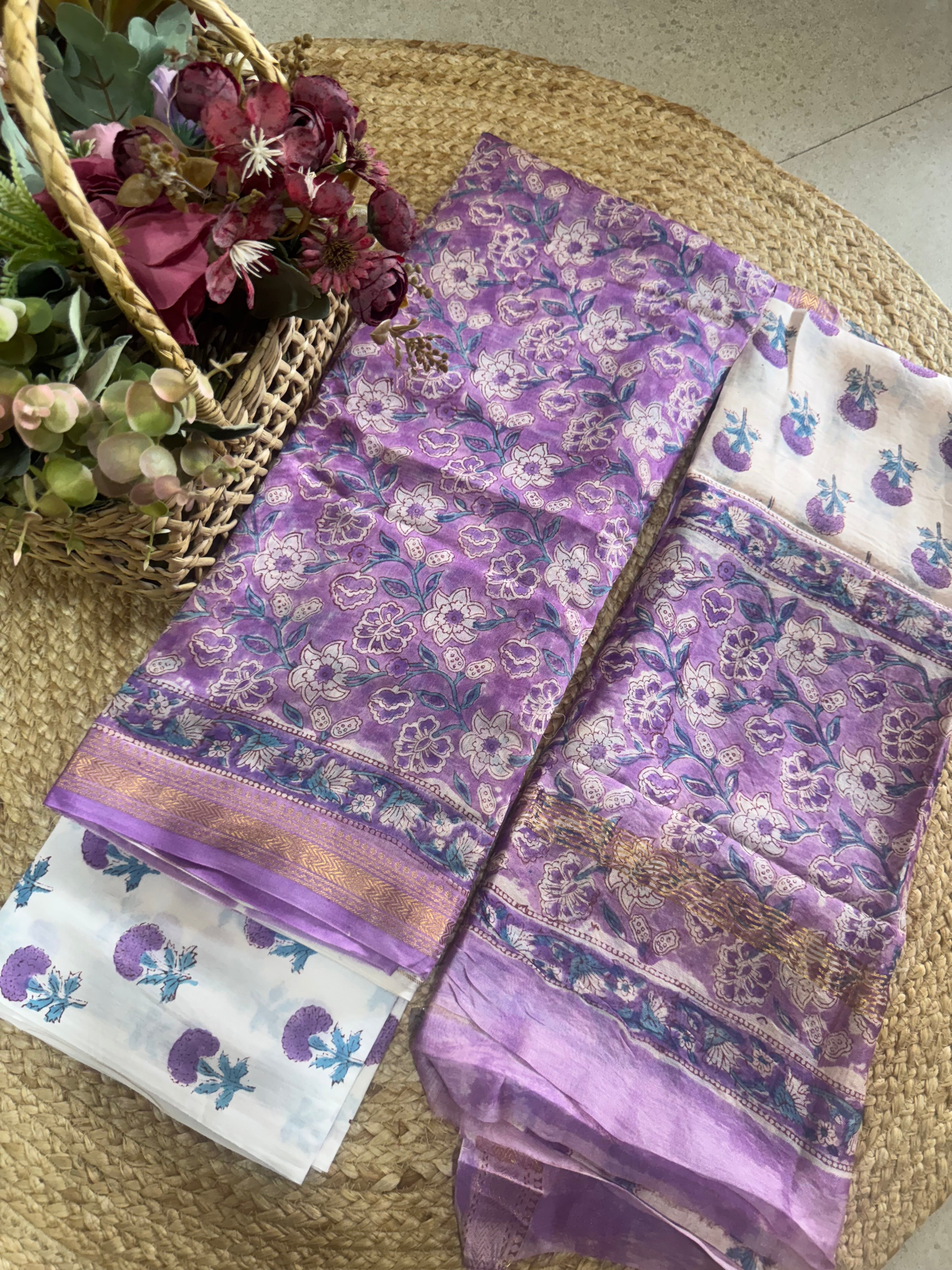 HAND BLOCK PRINTED MAHESHWARI UNSTITCHED SUIT