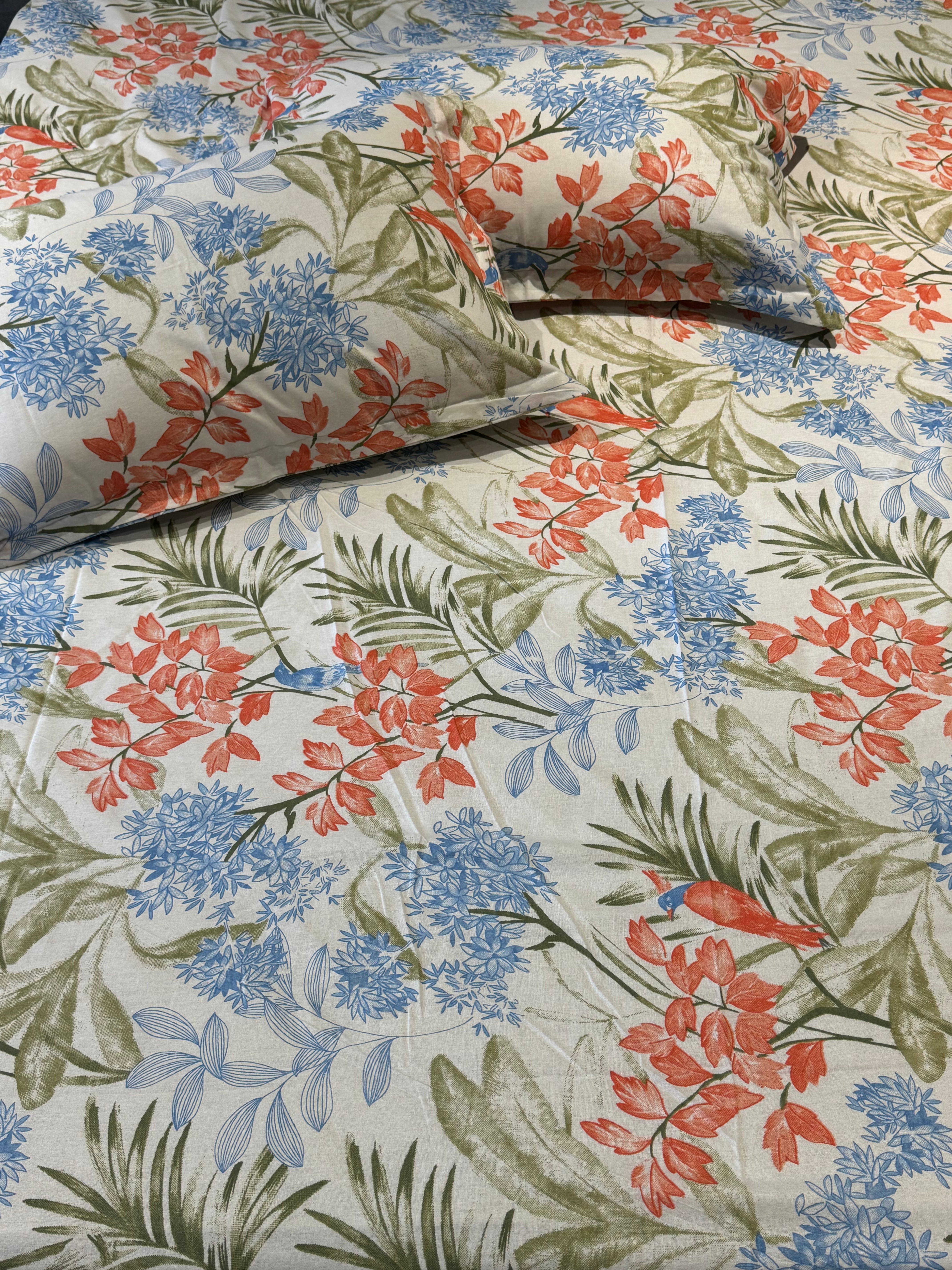 FLORAL SHALIMAR BEDSHEET WITH TWO REVERSIBLE PILLOW COVERS