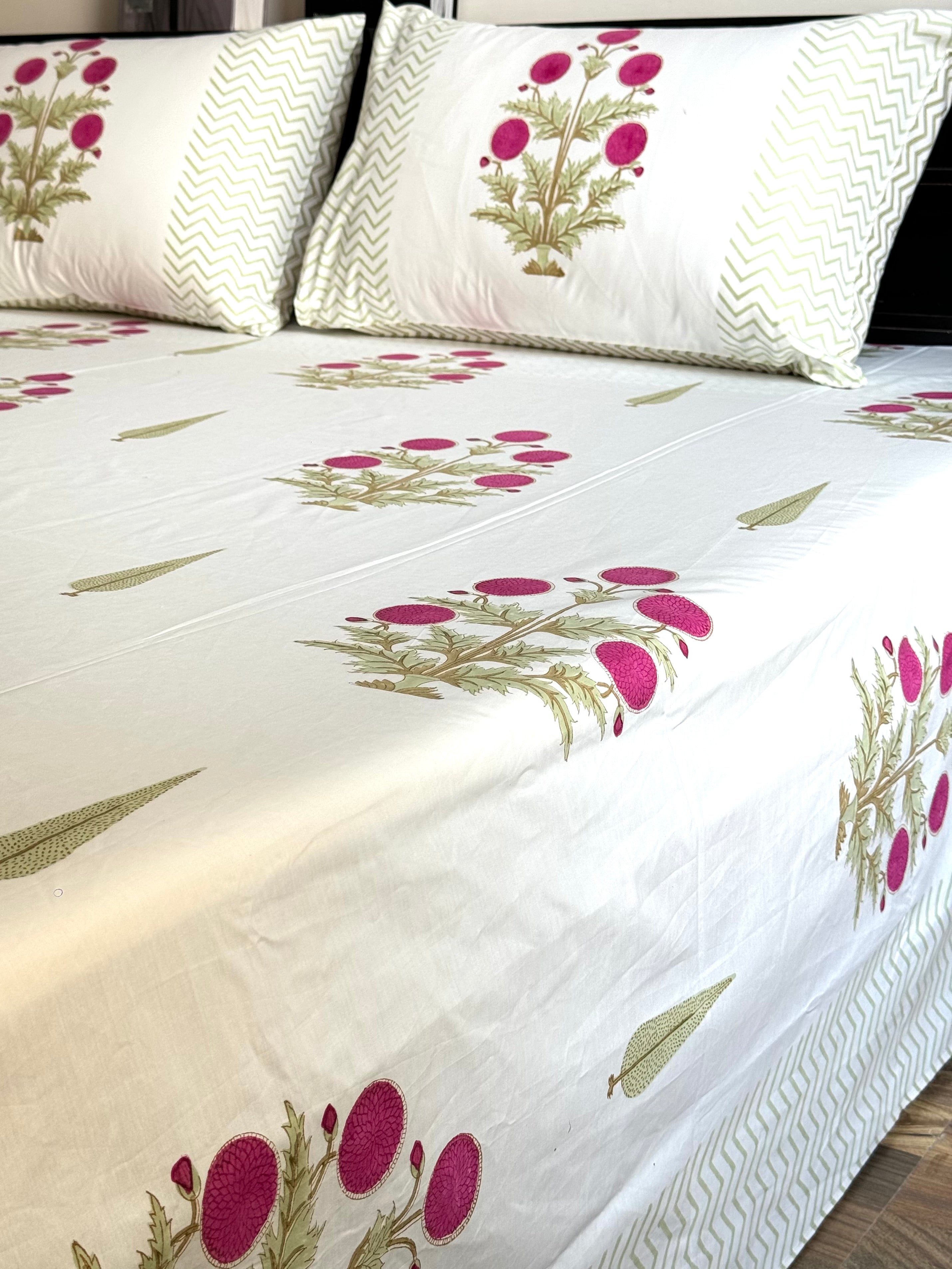 SAMAR HAND BLOCK PRINTED BEDSHEET WITH TWO REVERSIBLE PILLOW COVERS