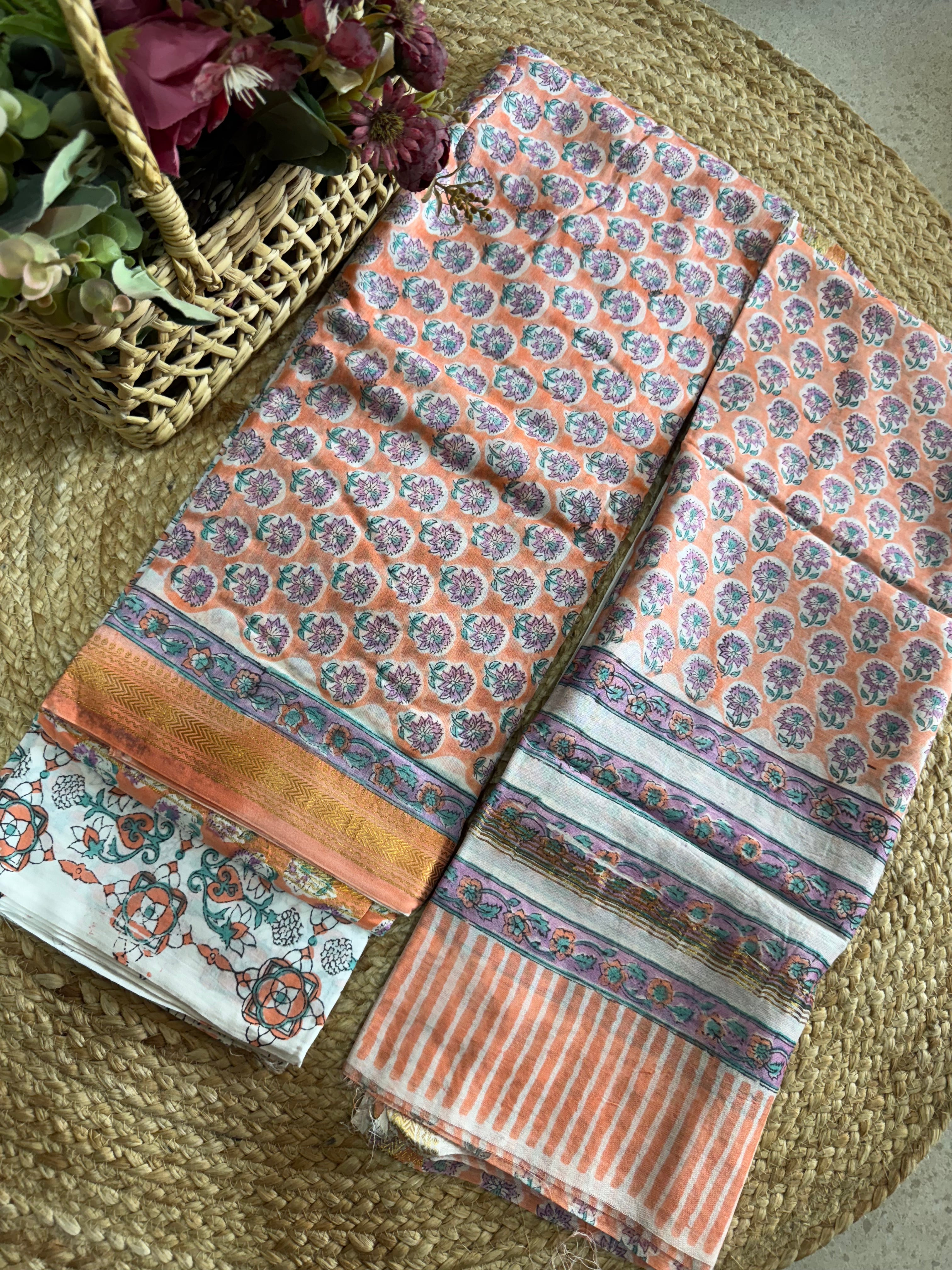 HAND BLOCK PRINTED MAHESHWARI UNSTITCHED SUIT
