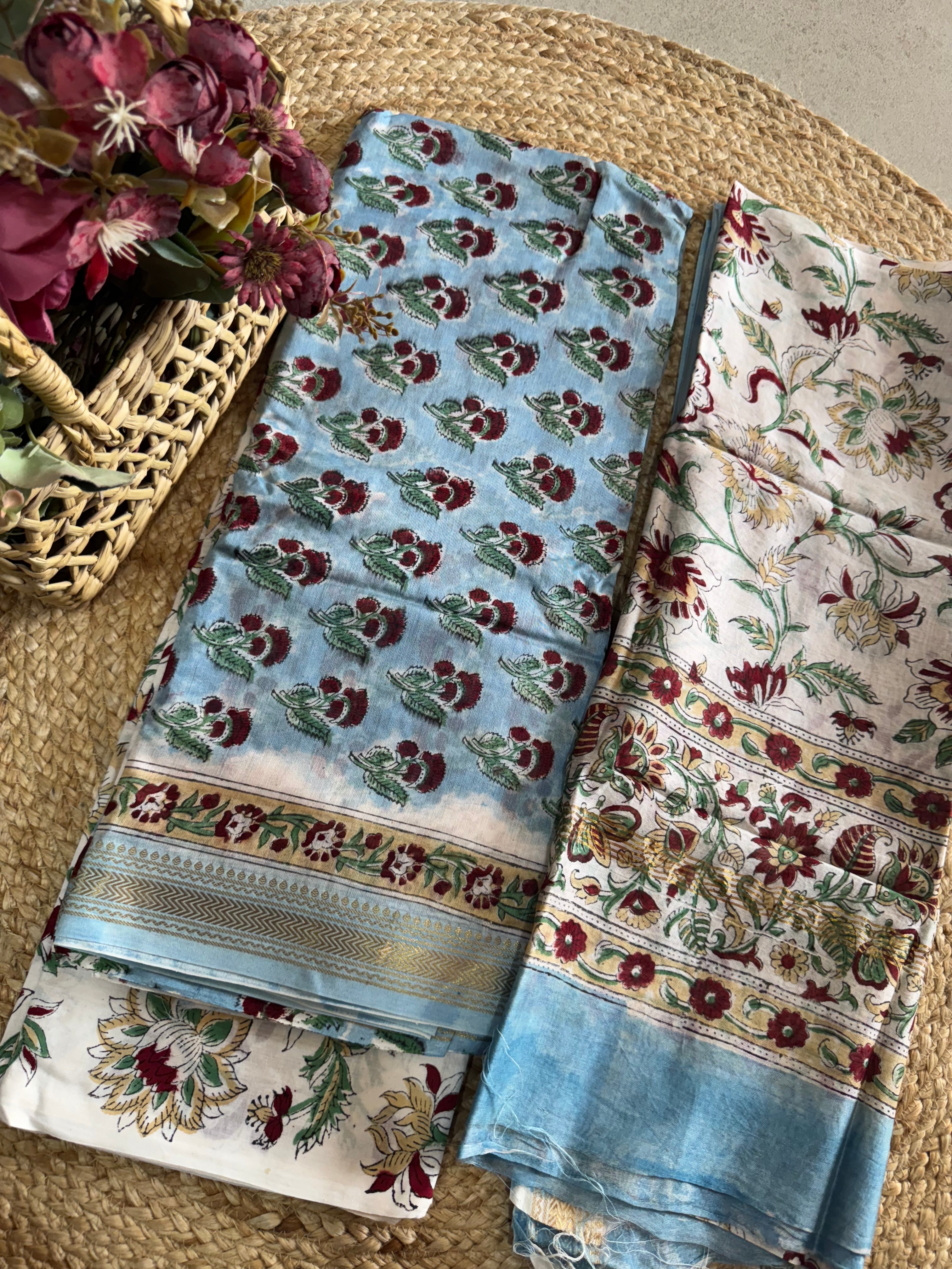 HAND BLOCK PRINTED MAHESHWARI UNSTITCHED SUIT